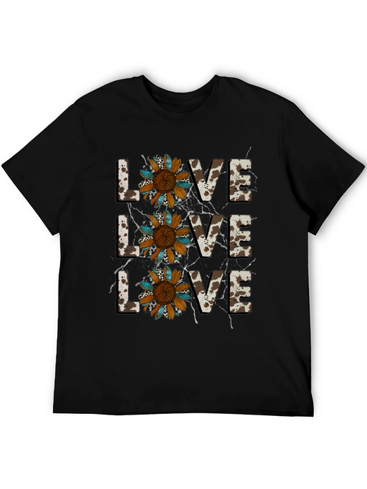 Live Love Sunflower Cow Print Graphic Tee