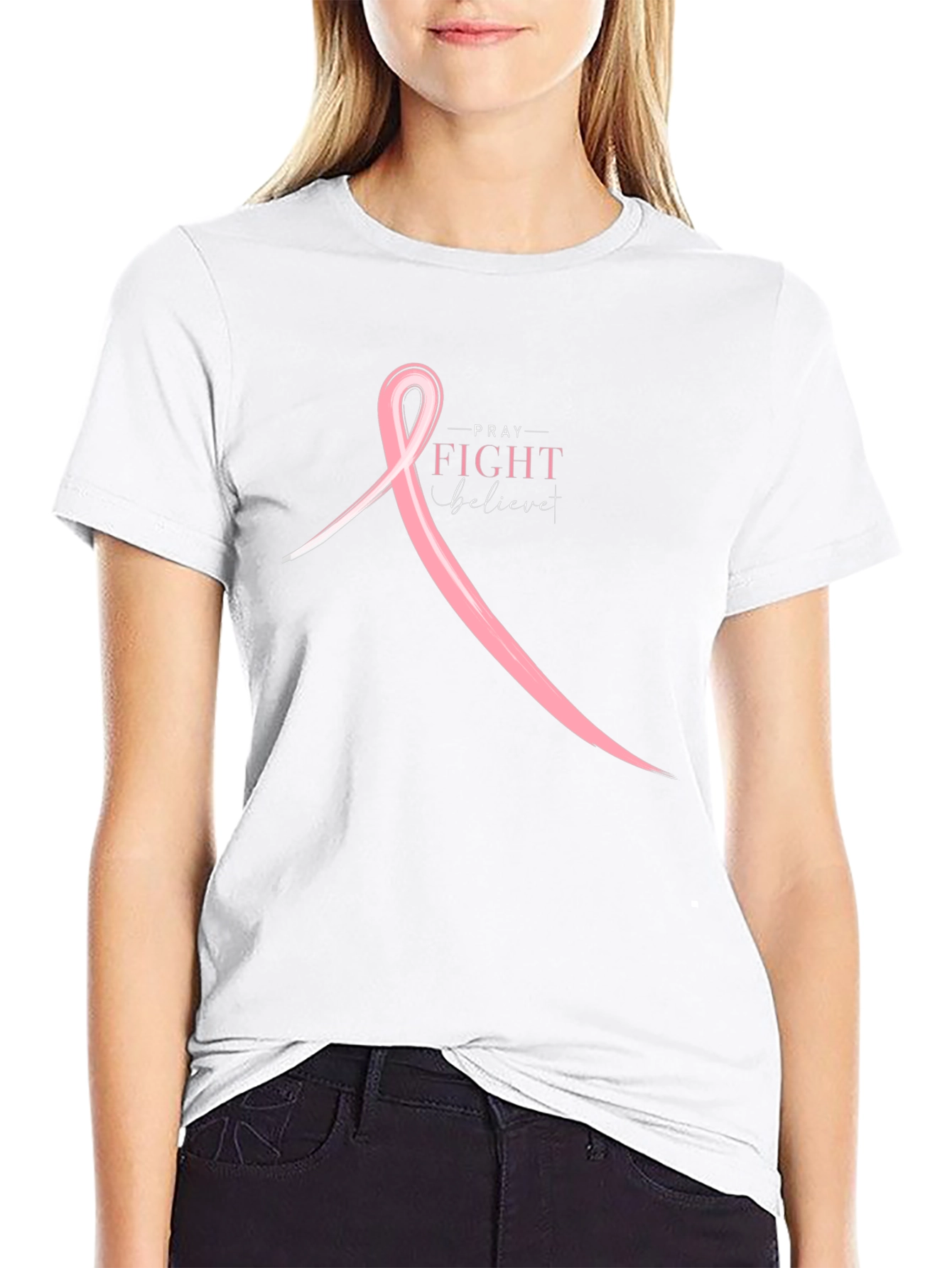 Pray Fight Believe T-Shirt - Breast Cancer Awareness