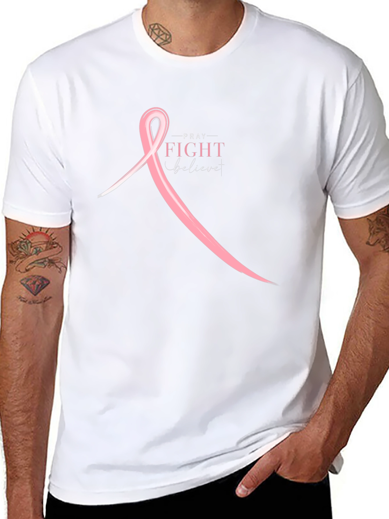 Pray Fight Believe T-Shirt - Breast Cancer Awareness