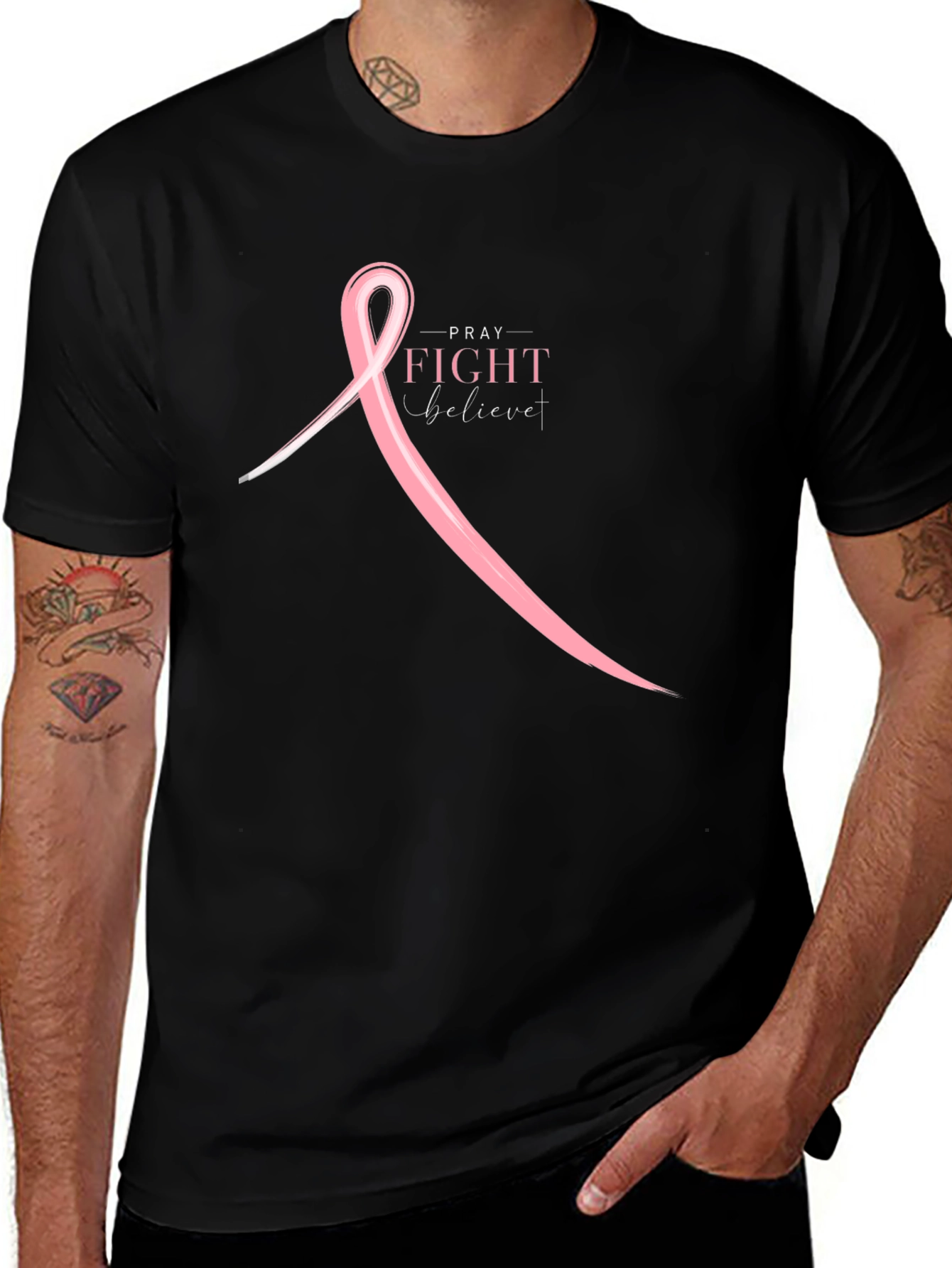 Pray Fight Believe T-Shirt - Breast Cancer Awareness
