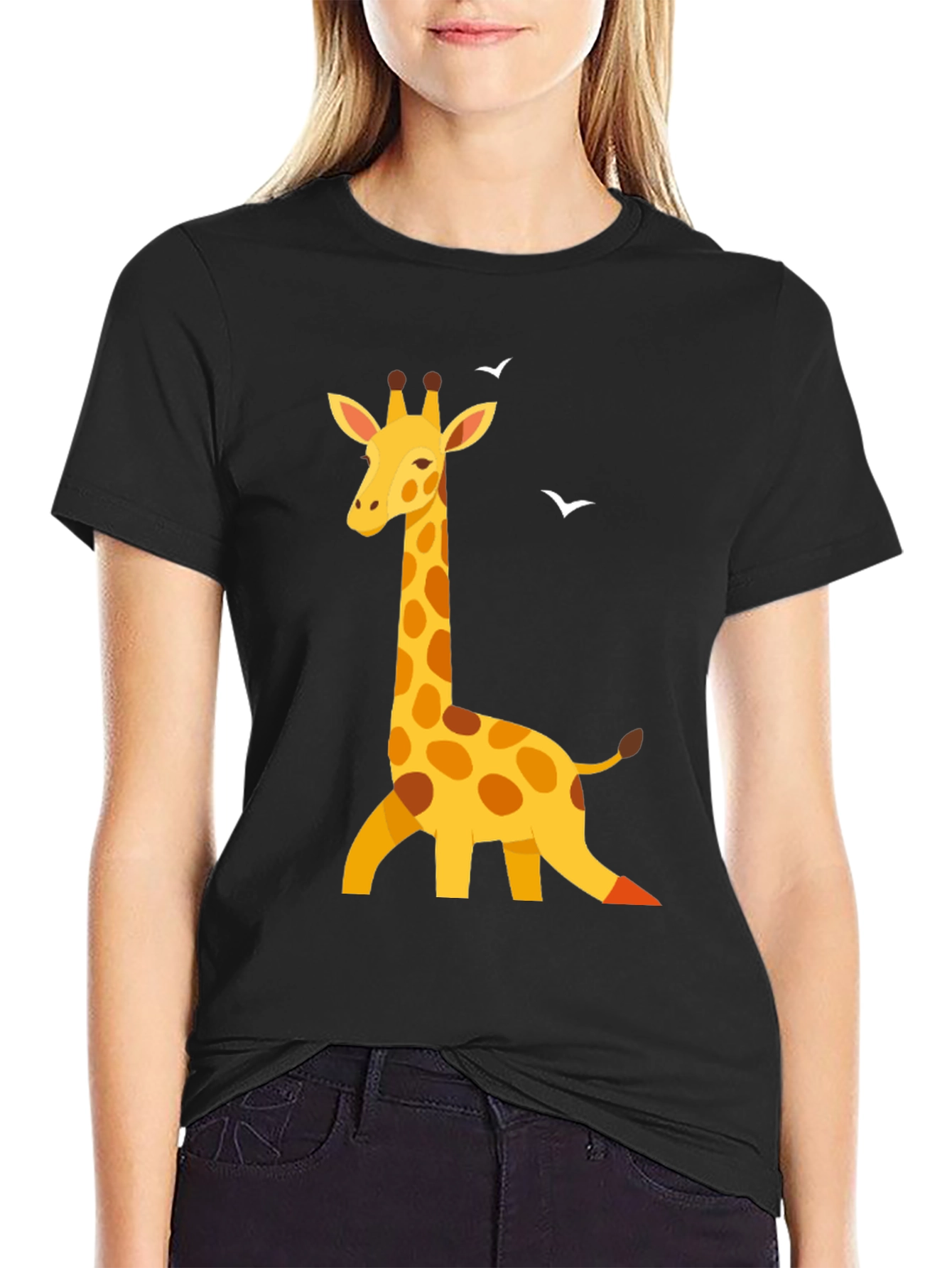 Giraffe Graphic Print Black T-Shirt