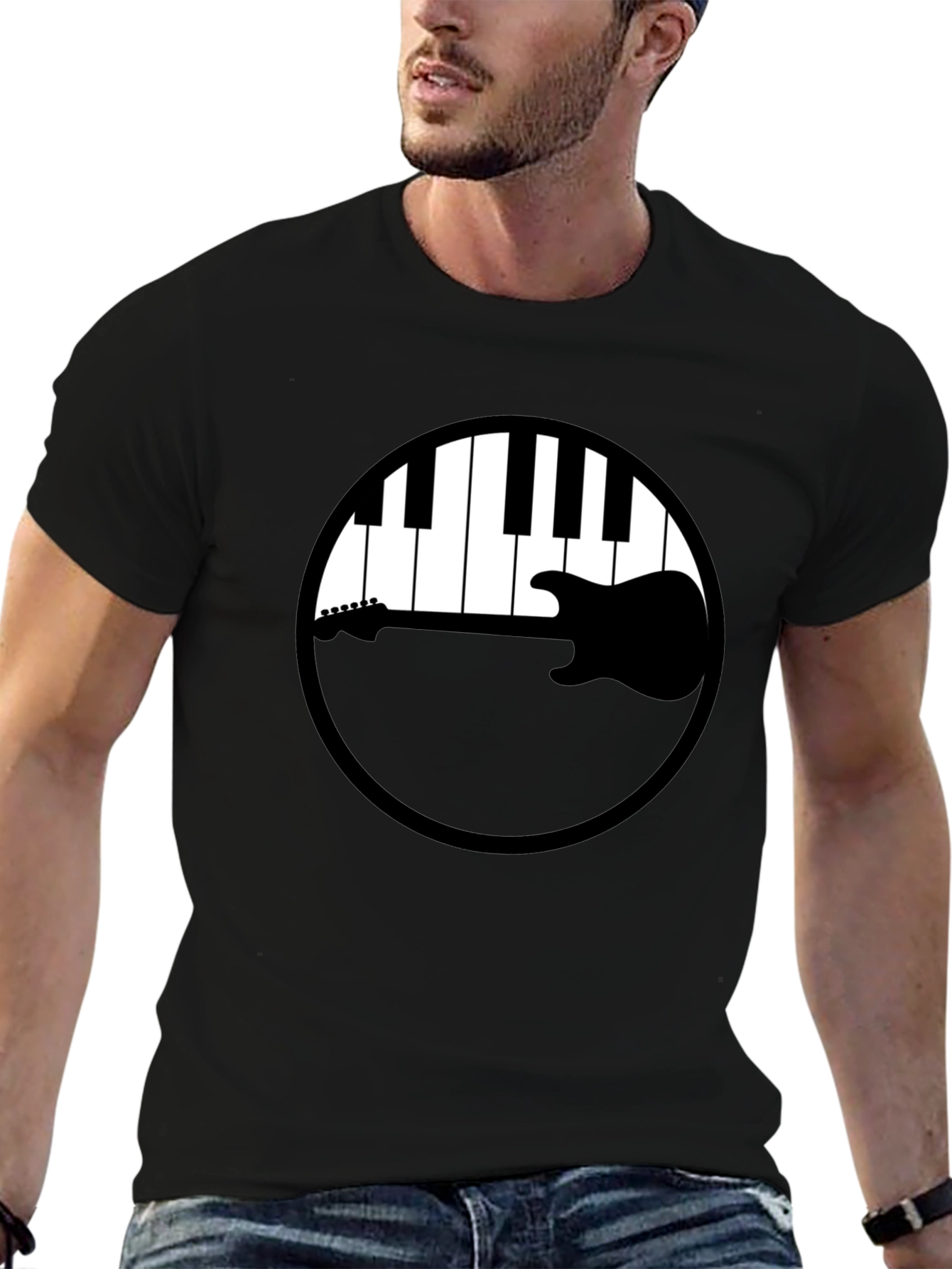 Music Lovers Tee: Piano Keys & Guitar