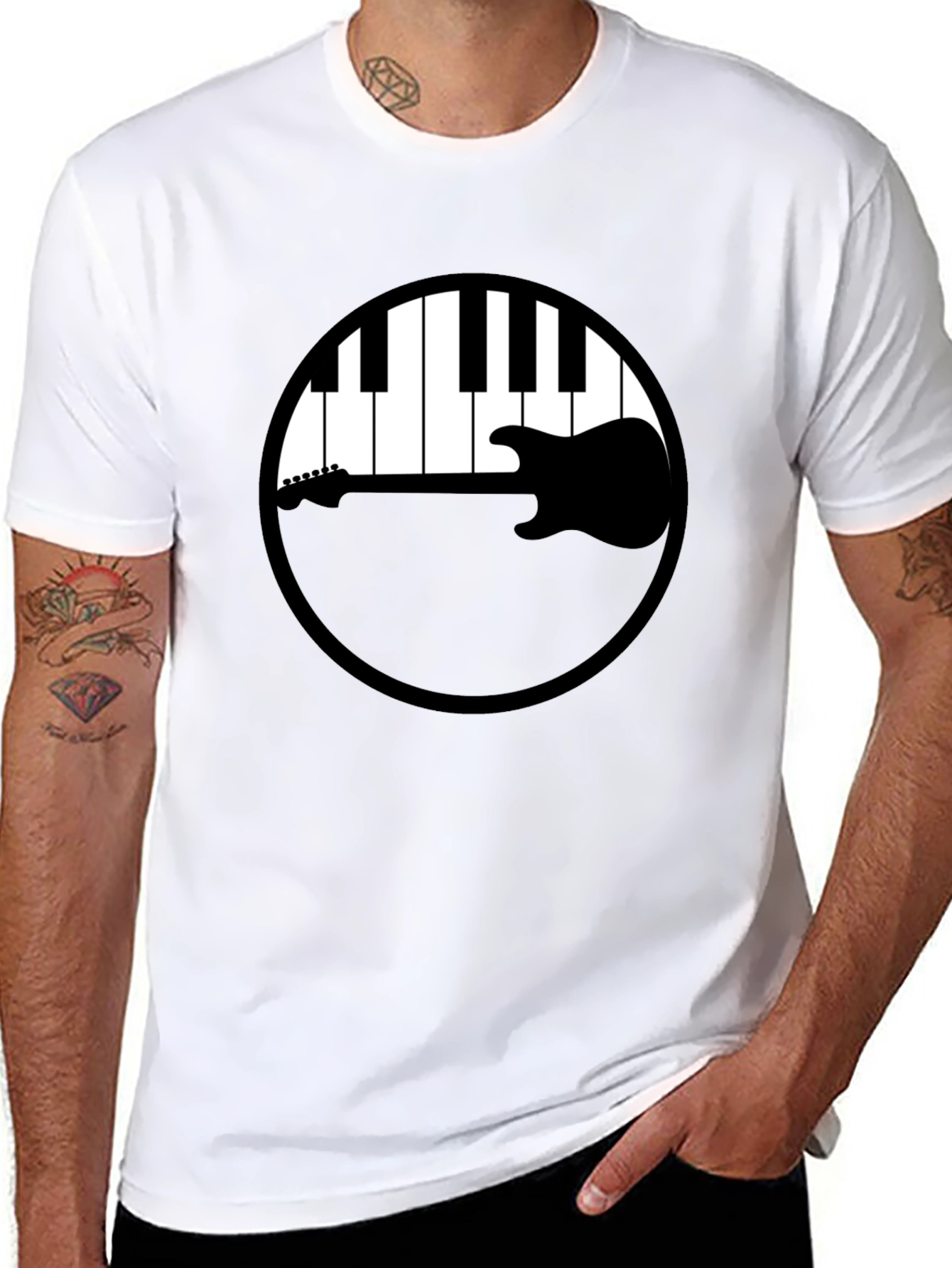 Music Lovers Tee: Piano Keys & Guitar