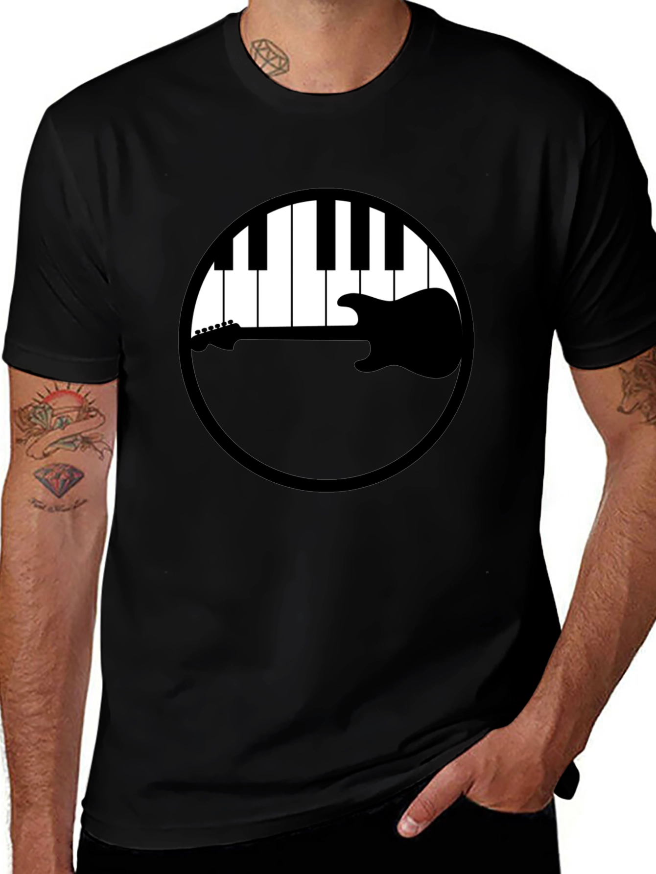 Music Lovers Tee: Piano Keys & Guitar