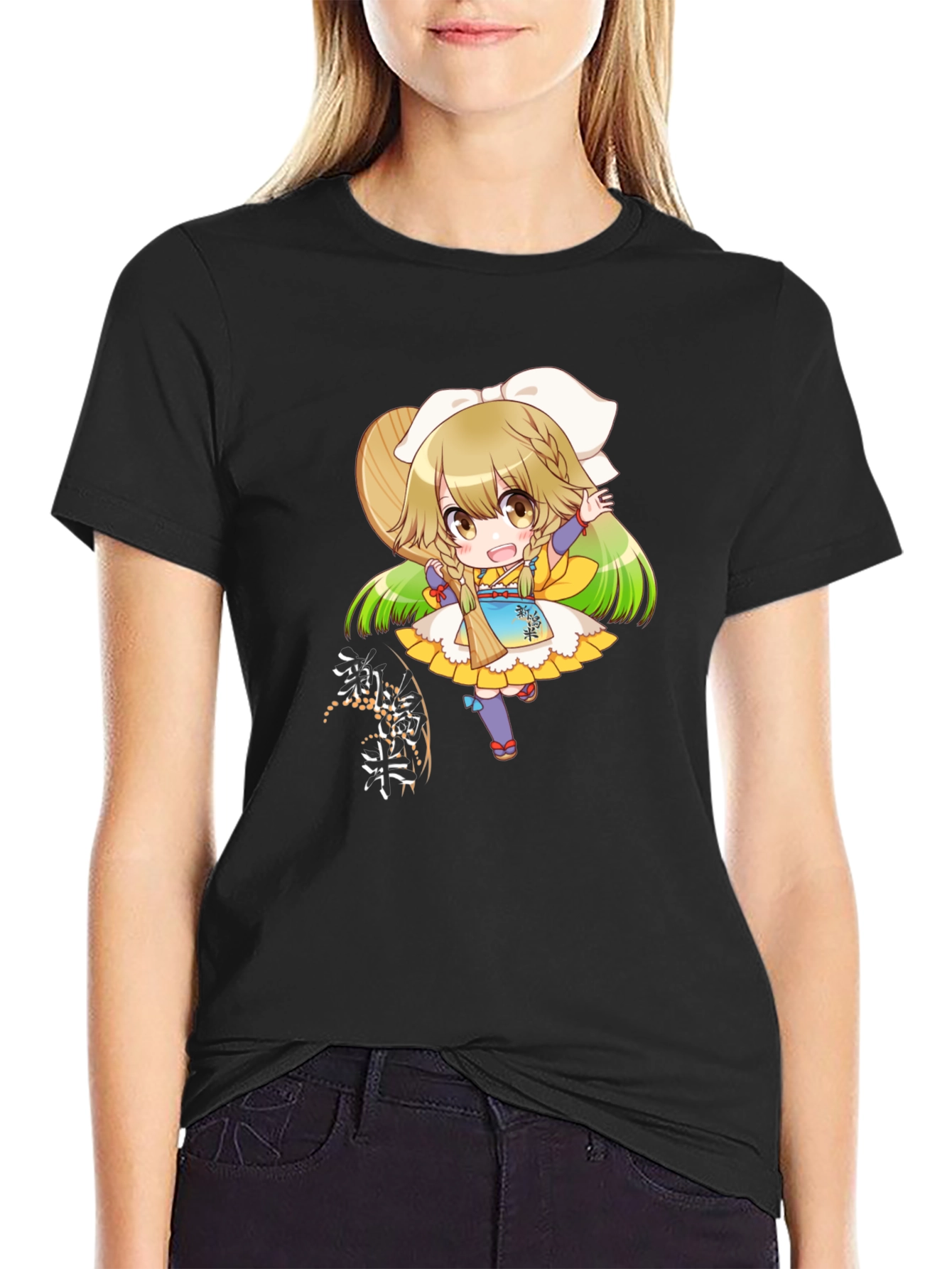 Anime Girl Graphic Tee - Black
