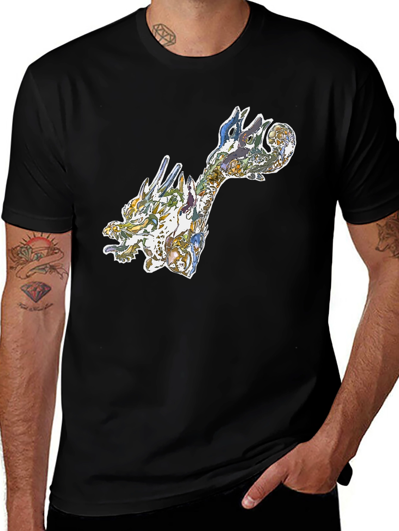 Dragon Art Graphic Tee - Black