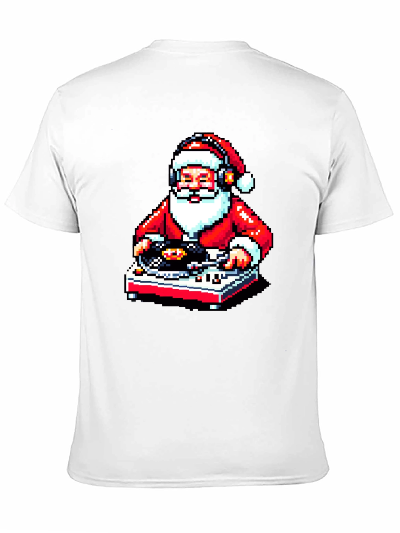 DJ Santa Pixel Art Black T-Shirt