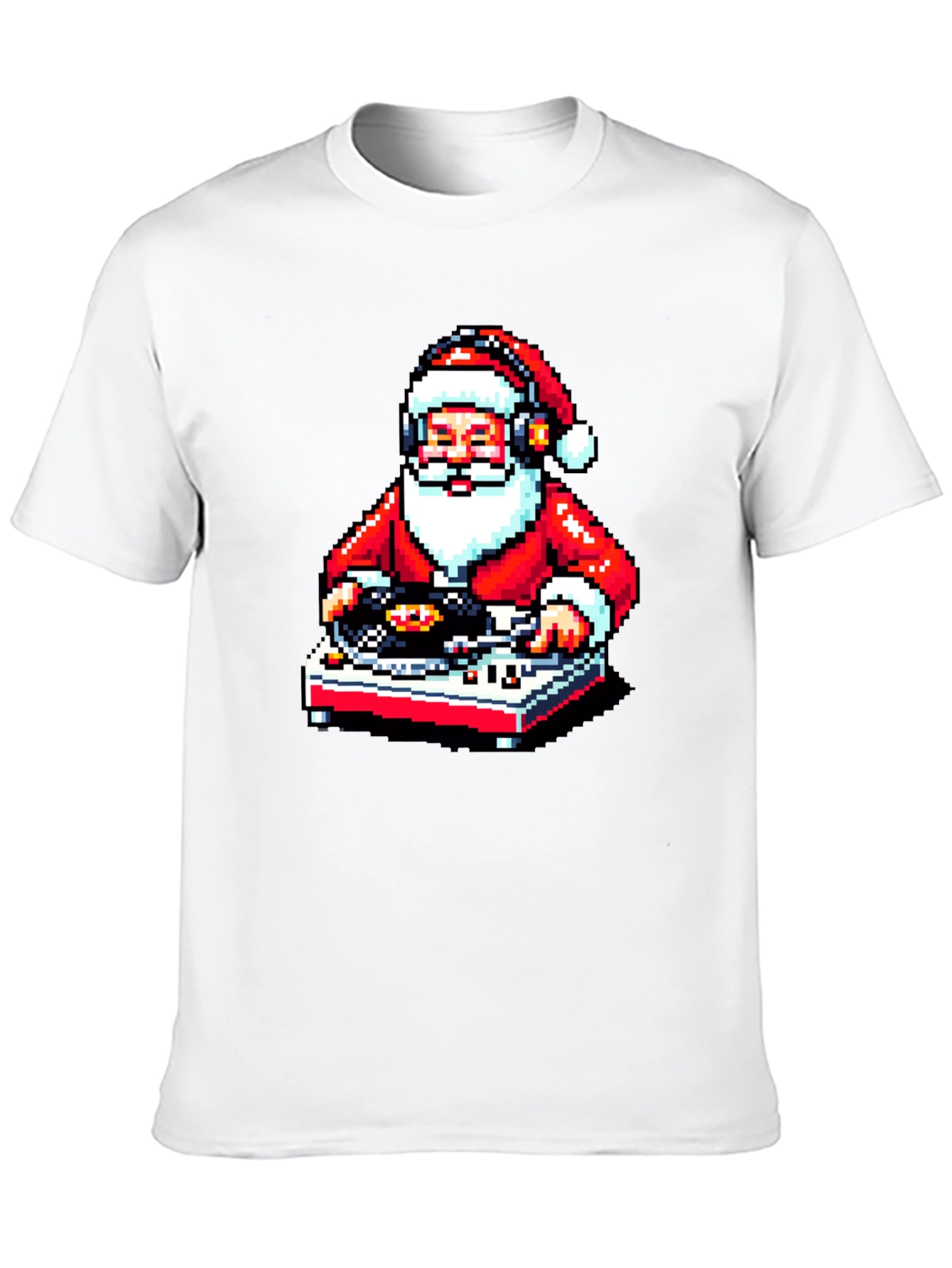 DJ Santa Pixel Art Black T-Shirt