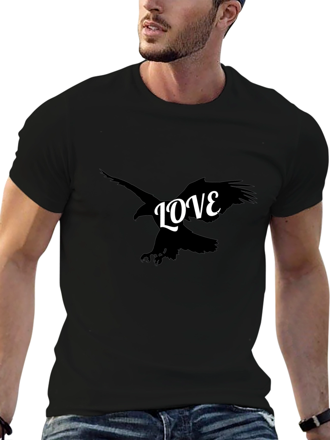 Mens Black Graphic T-Shirt - Eagle LOVE Design