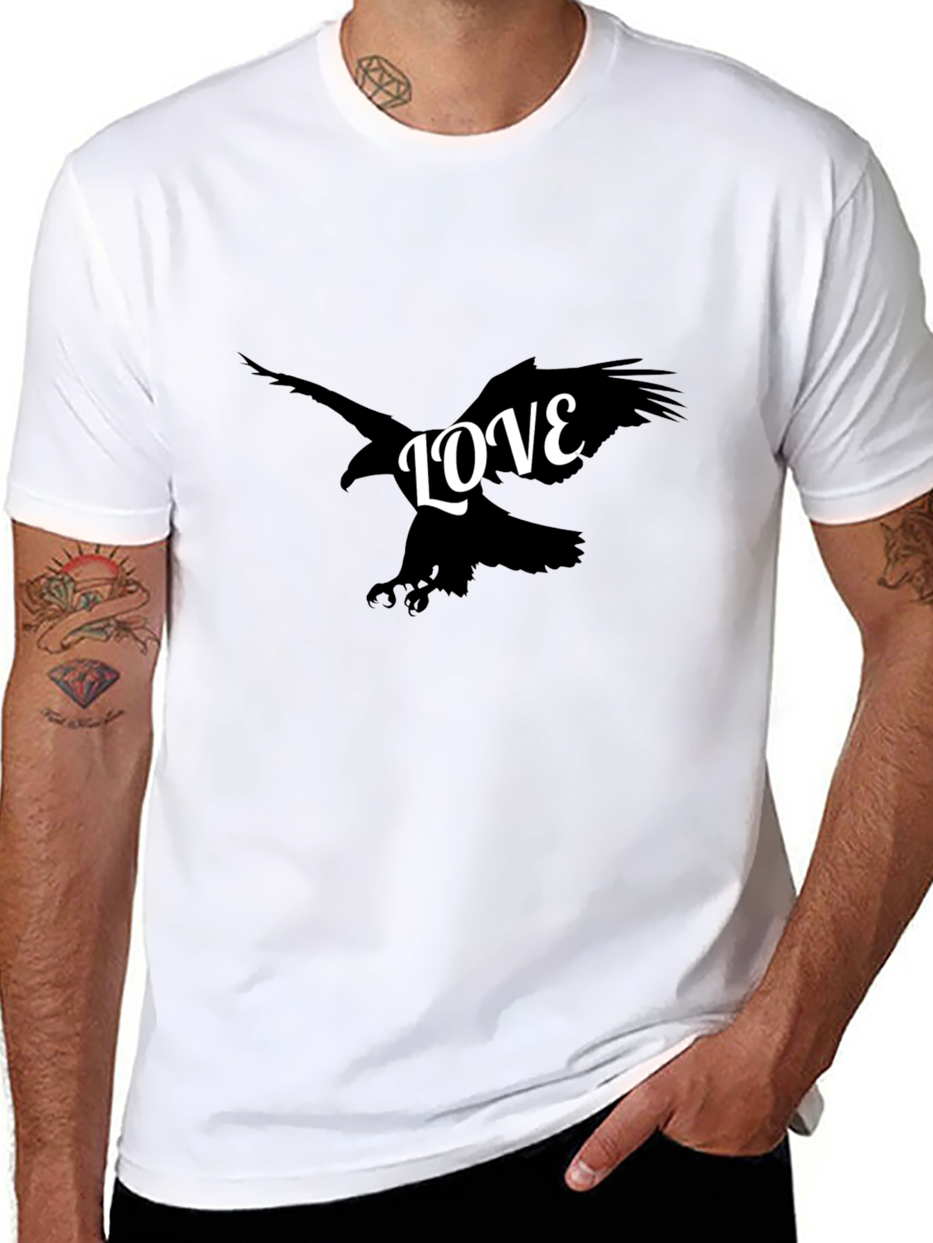 Mens Black Graphic T-Shirt - Eagle LOVE Design