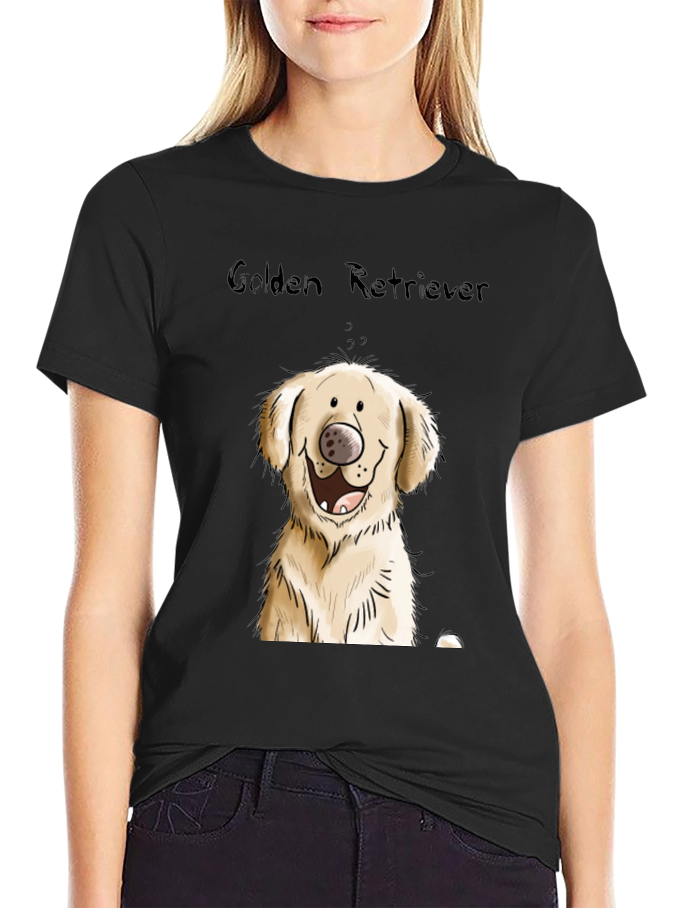 Golden Retriever Cartoon Black T-Shirt