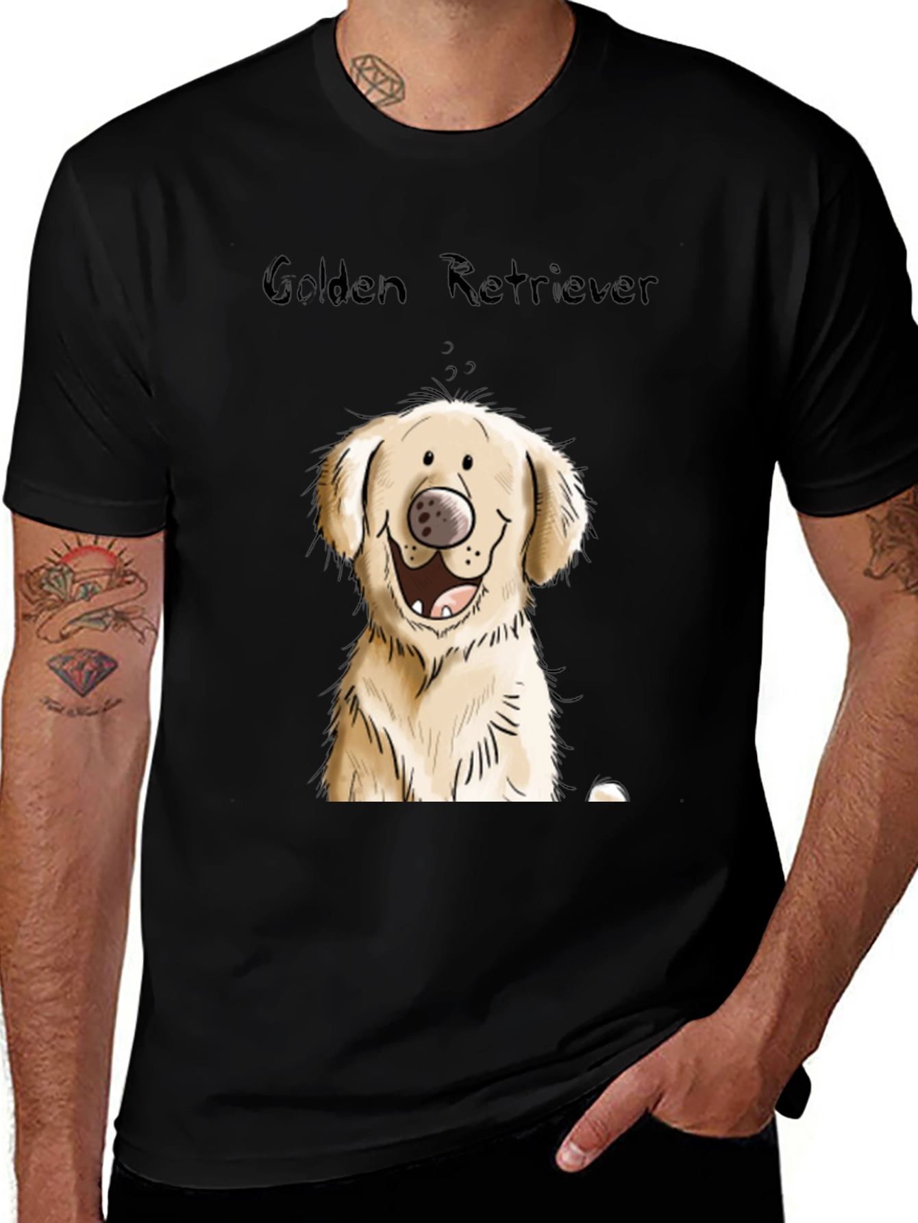 Golden Retriever Cartoon Black T-Shirt