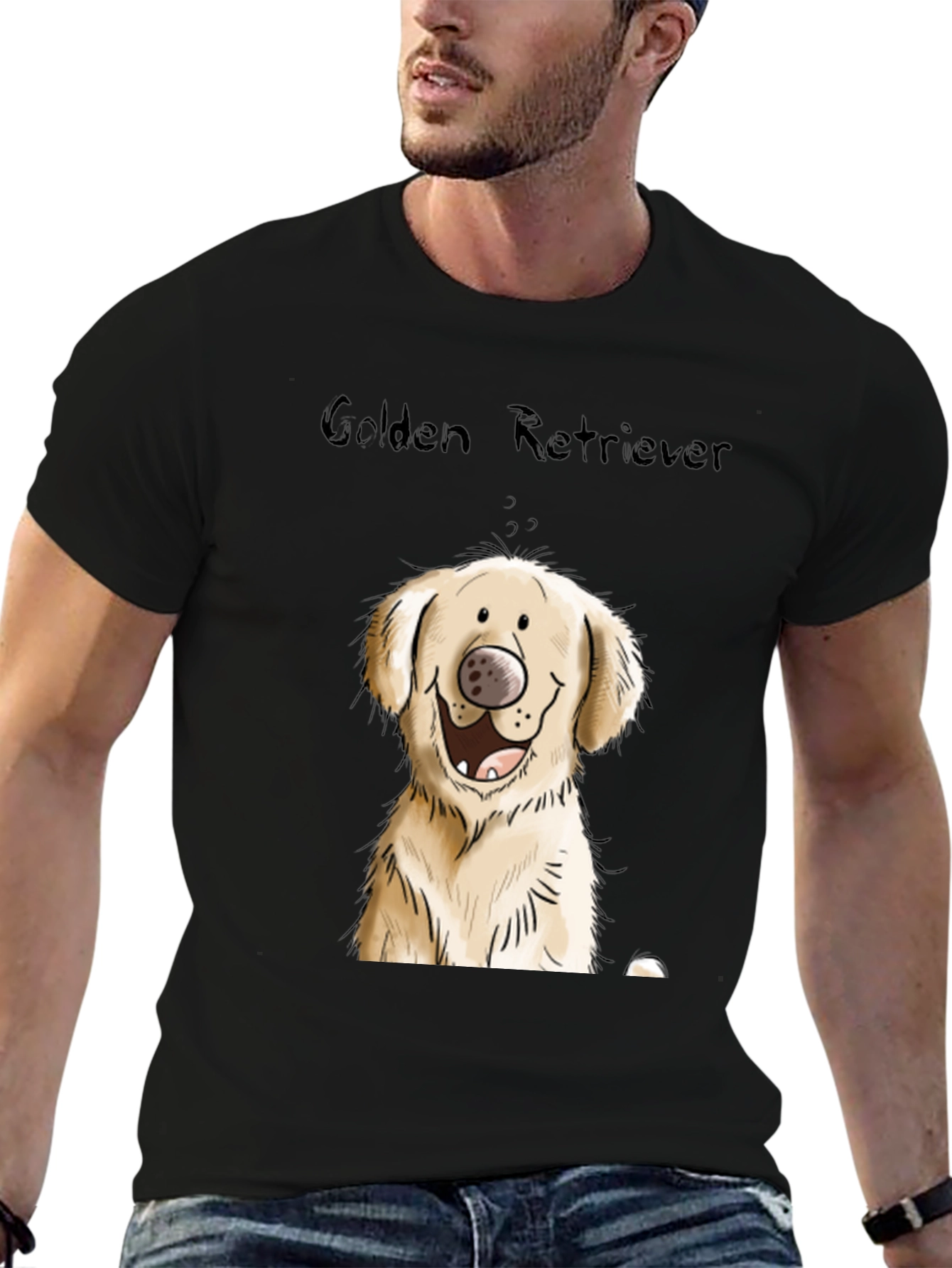 Golden Retriever Cartoon Black T-Shirt