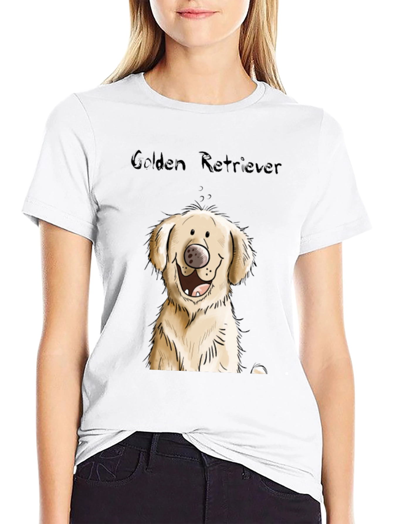 Golden Retriever Cartoon Black T-Shirt