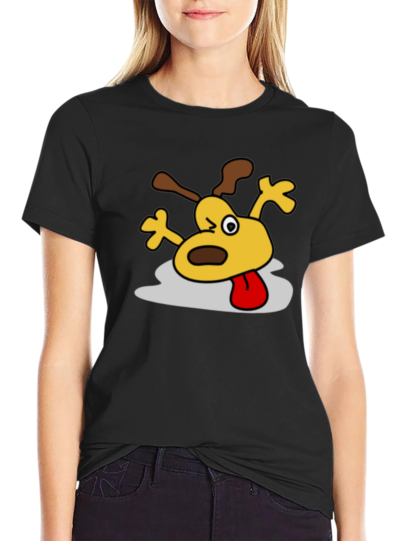 Cartoon Dog Graphic Black T-Shirt