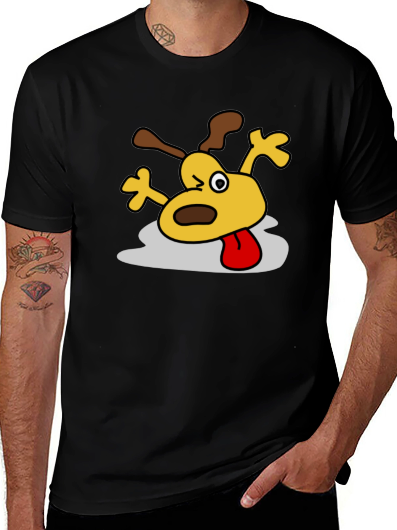 Cartoon Dog Graphic Black T-Shirt