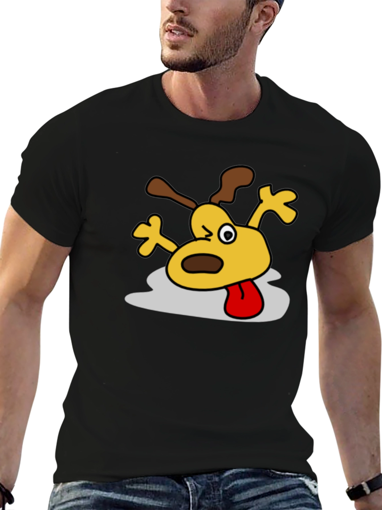Cartoon Dog Graphic Black T-Shirt