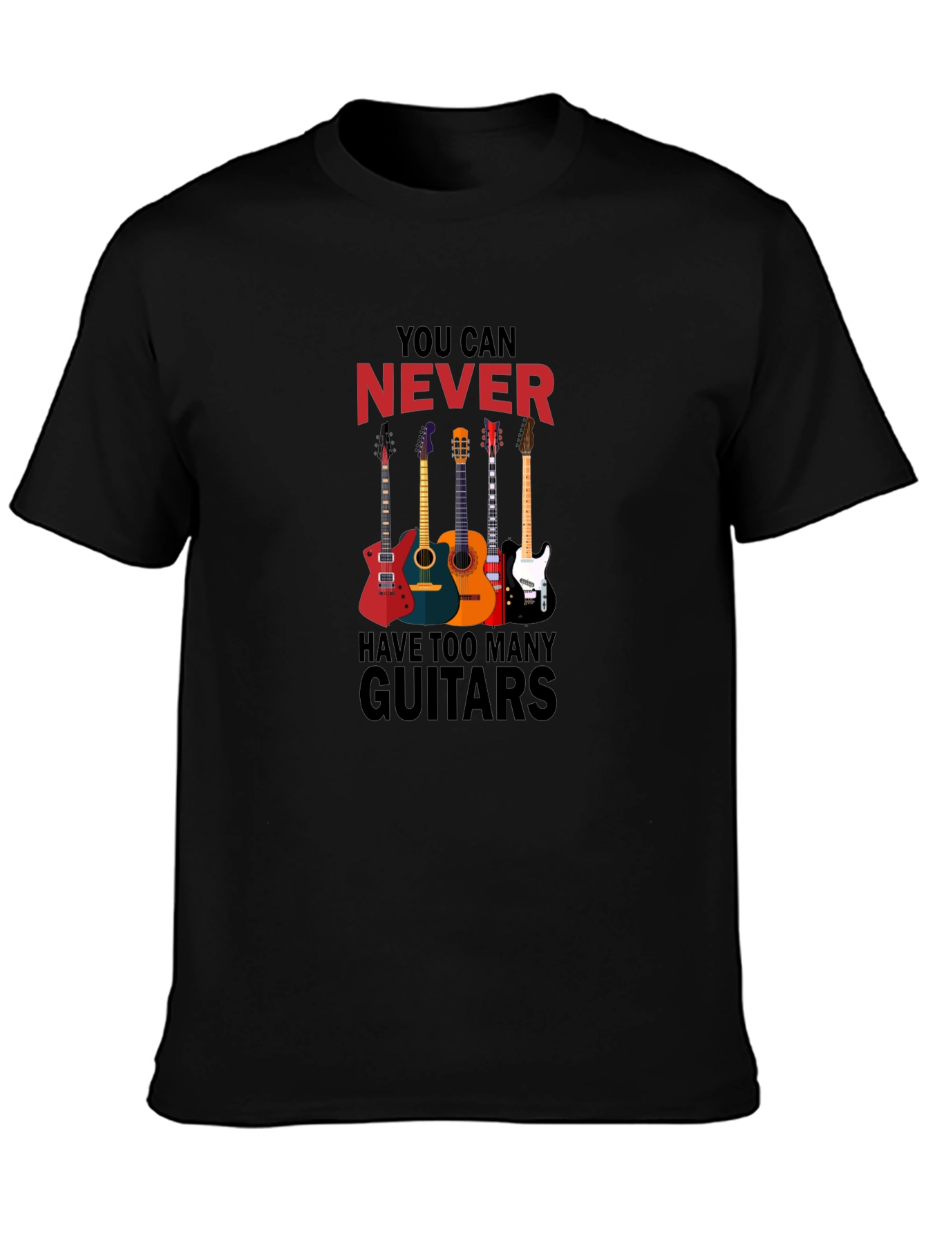 Never Too Many Guitars Black T-Shirt