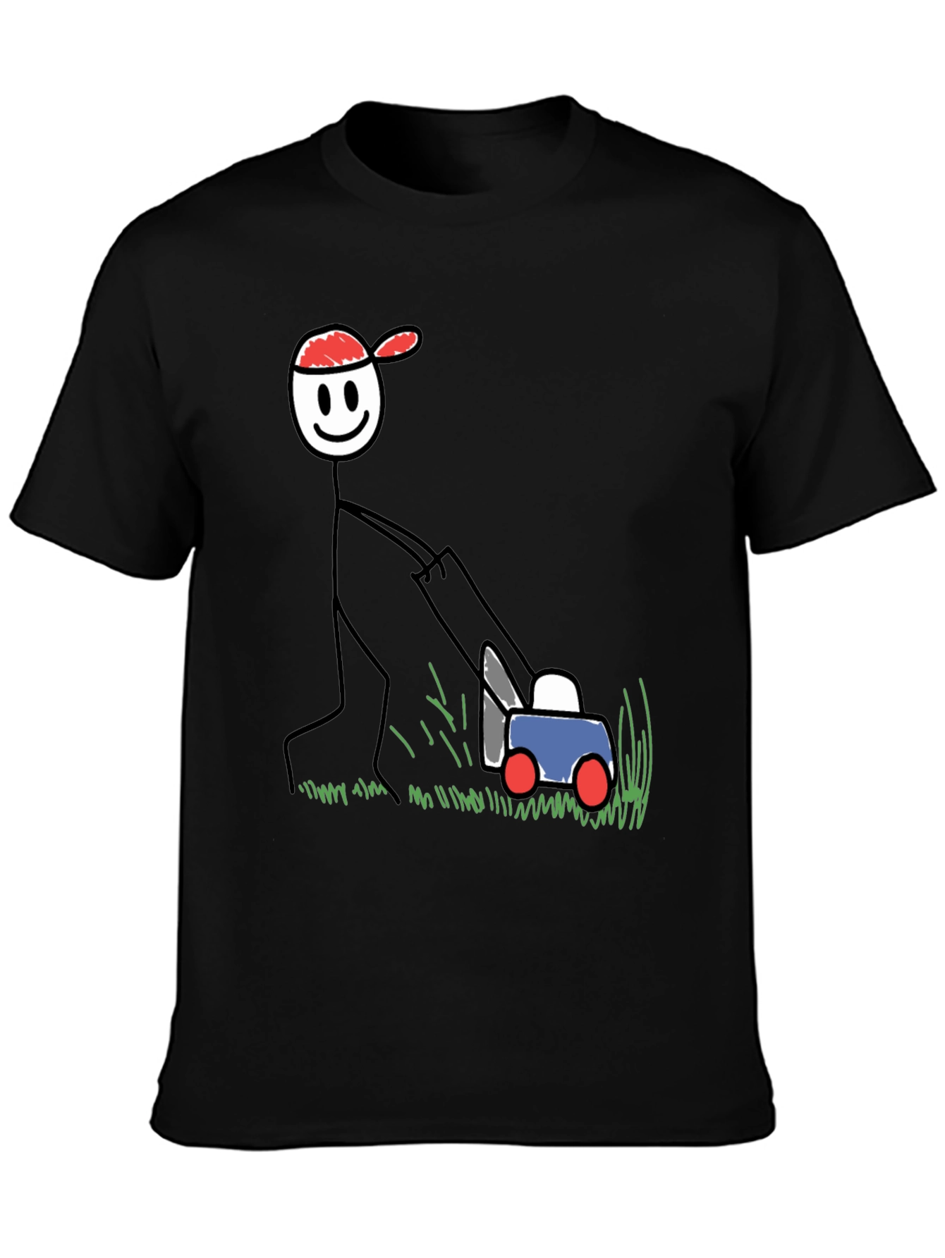 Stick Figure Lawn Mowing T-Shirt - Fun Design