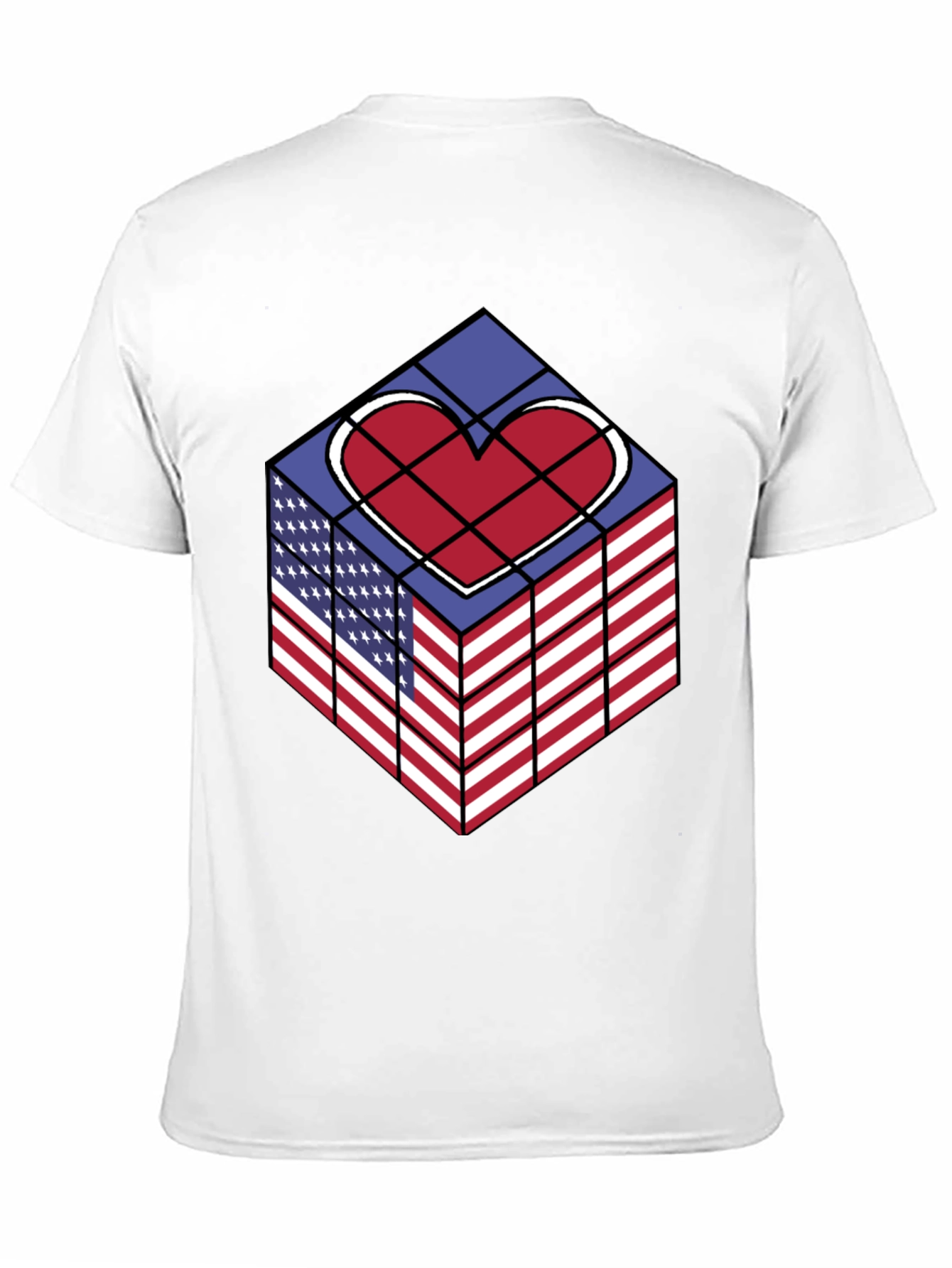 Patriotic Heart Cube Graphic Tee - USA Pride Shirt