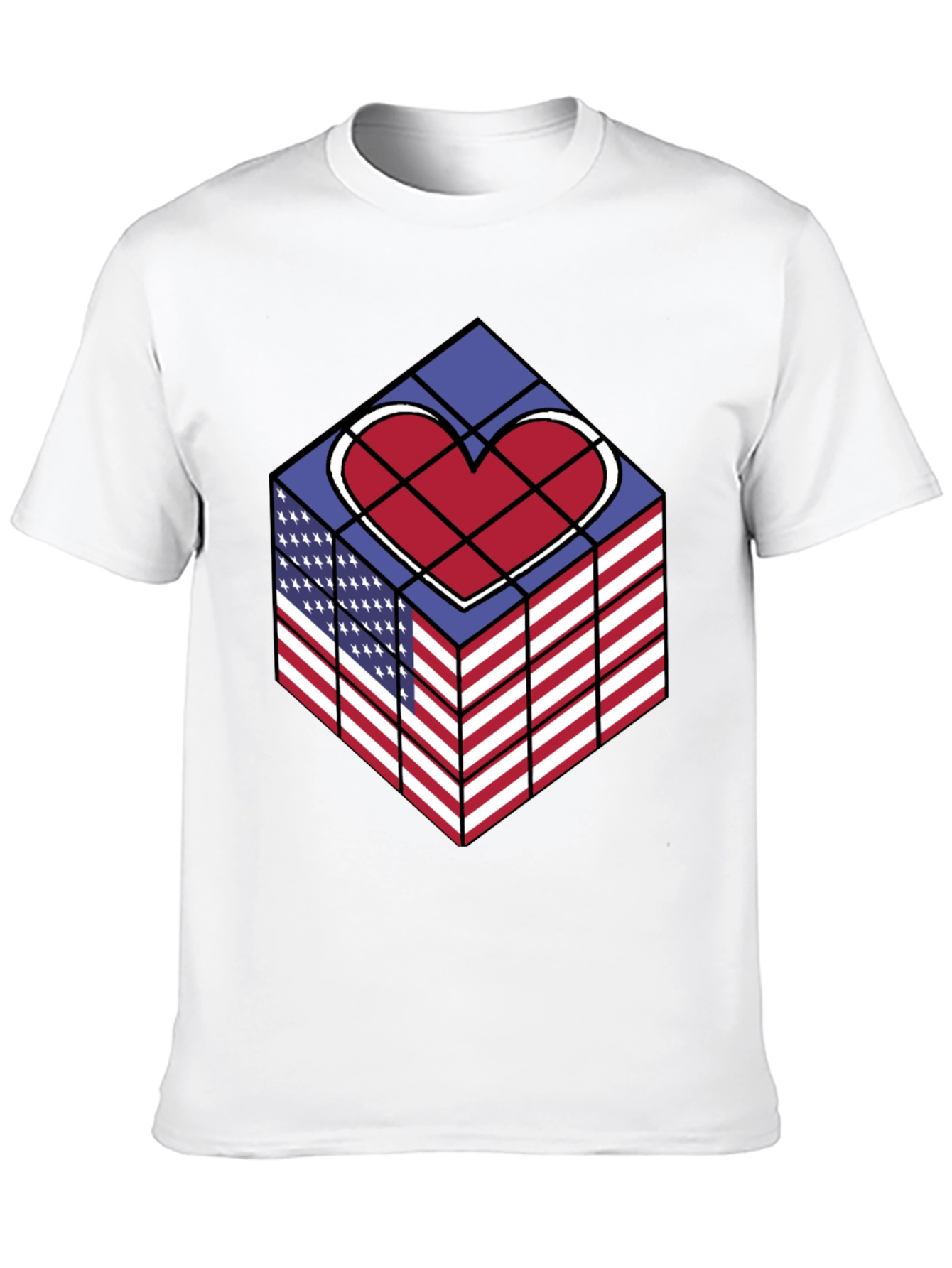 Patriotic Heart Cube Graphic Tee - USA Pride Shirt
