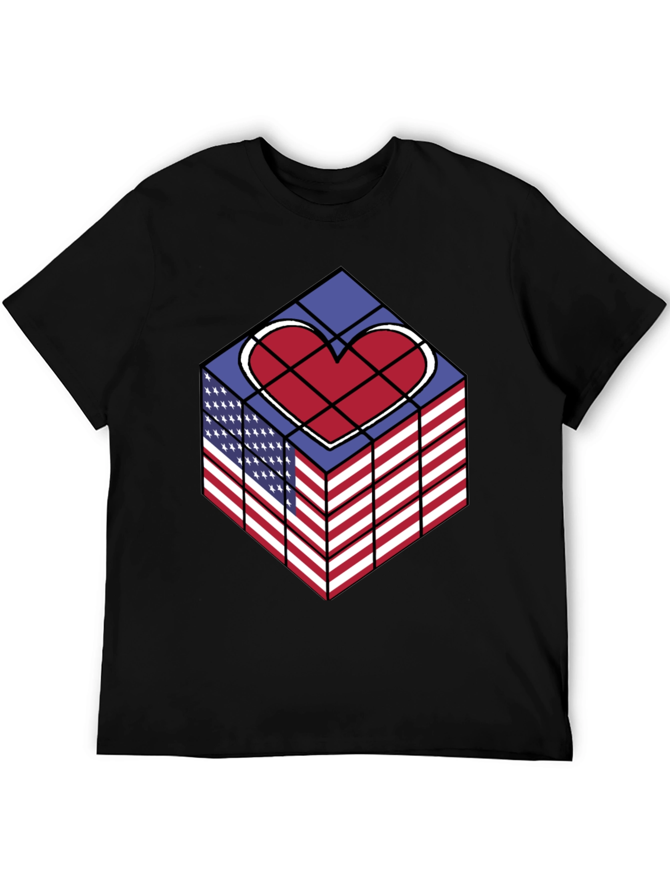 Patriotic Heart Cube Graphic Tee - USA Pride Shirt