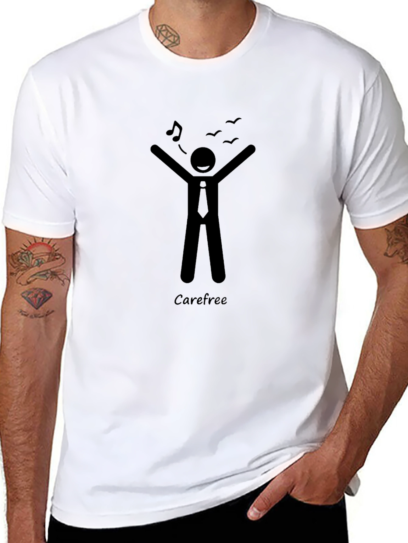Carefree Stick Figure Graphic Tee - Black