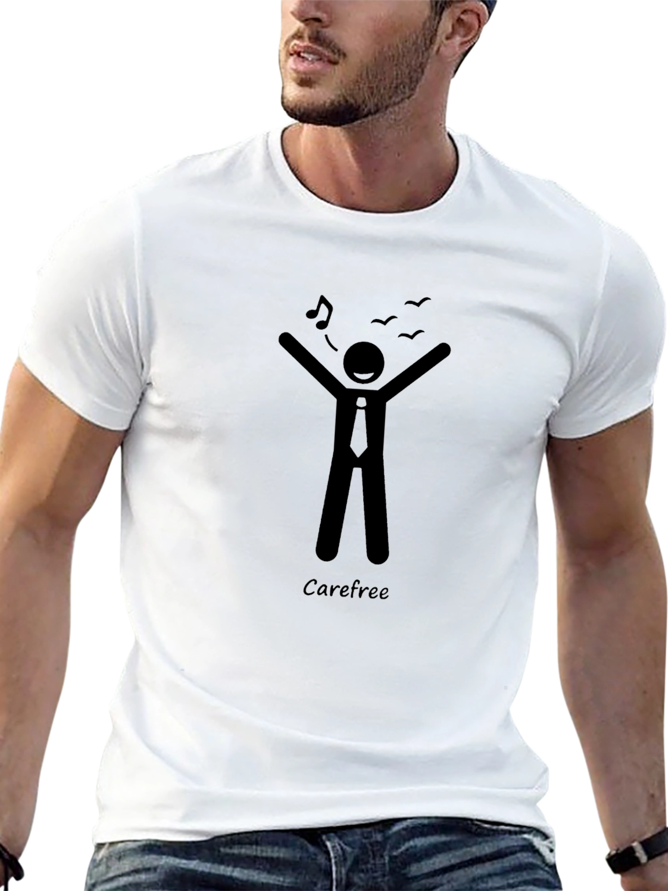 Carefree Stick Figure Graphic Tee - Black