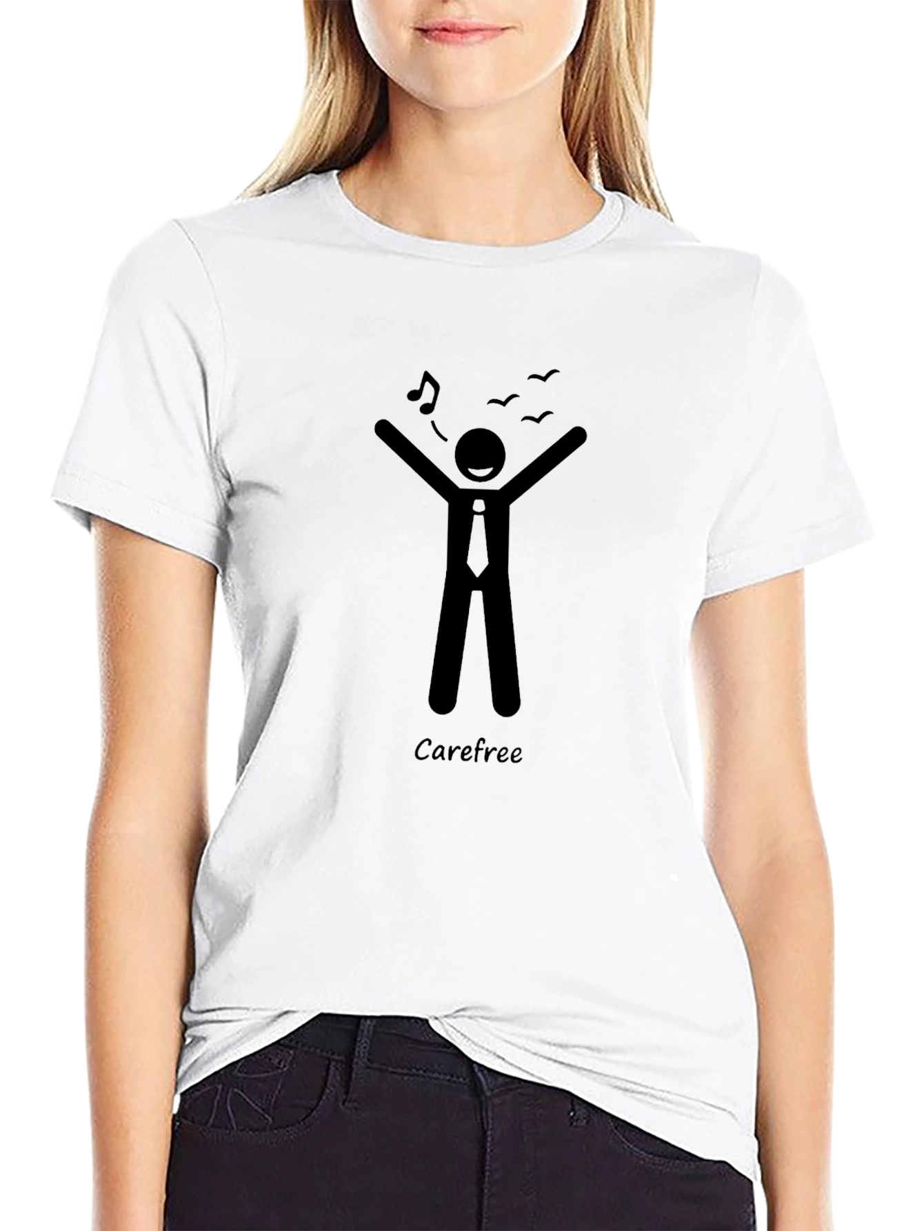 Carefree Stick Figure Graphic Tee - Black