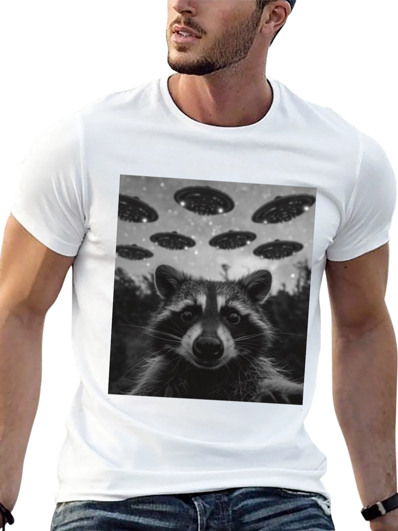 Raccoon UFO Graphic Tee - Black Cotton Comfort