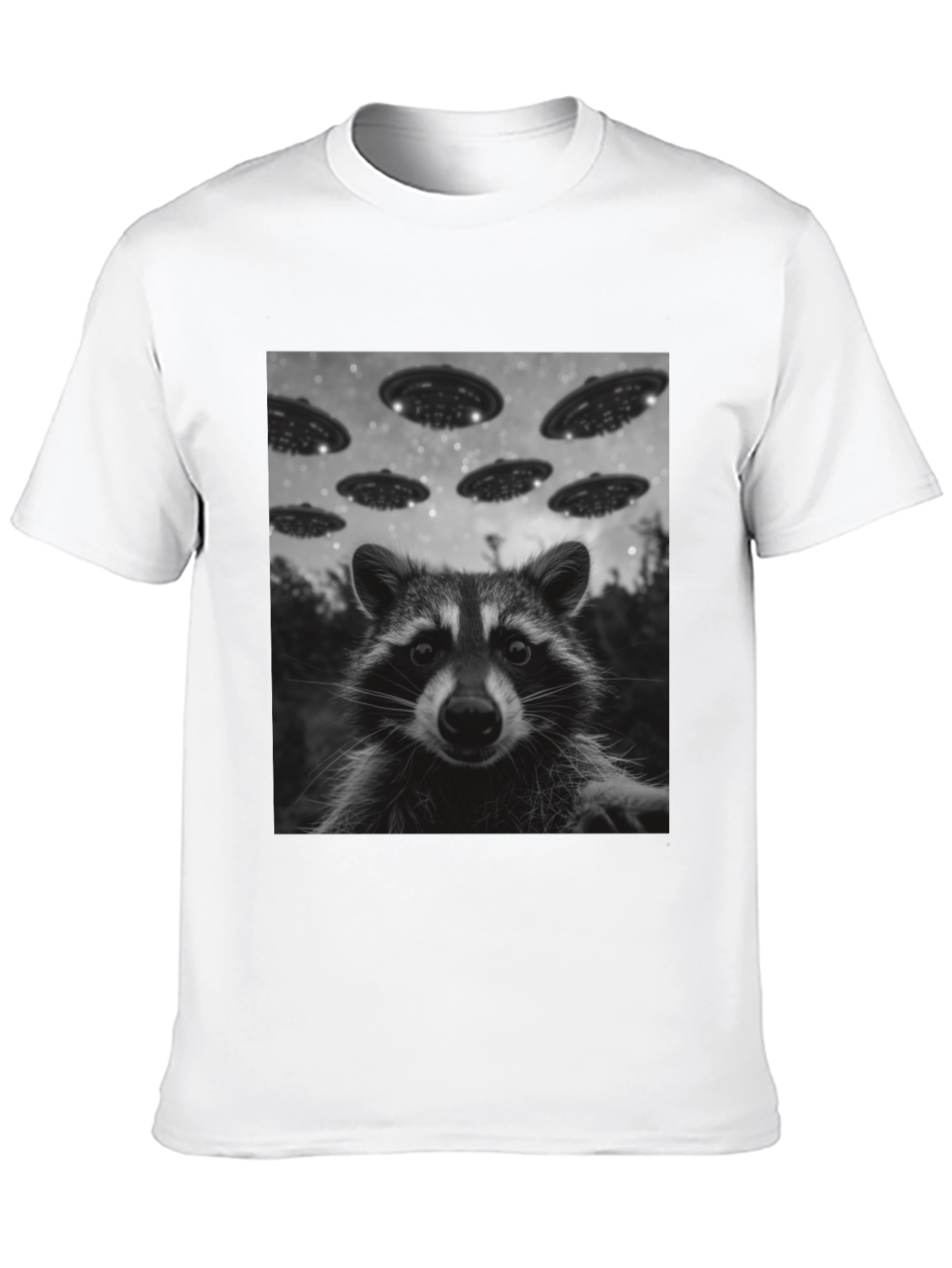 Raccoon UFO Graphic Tee - Black Cotton Comfort