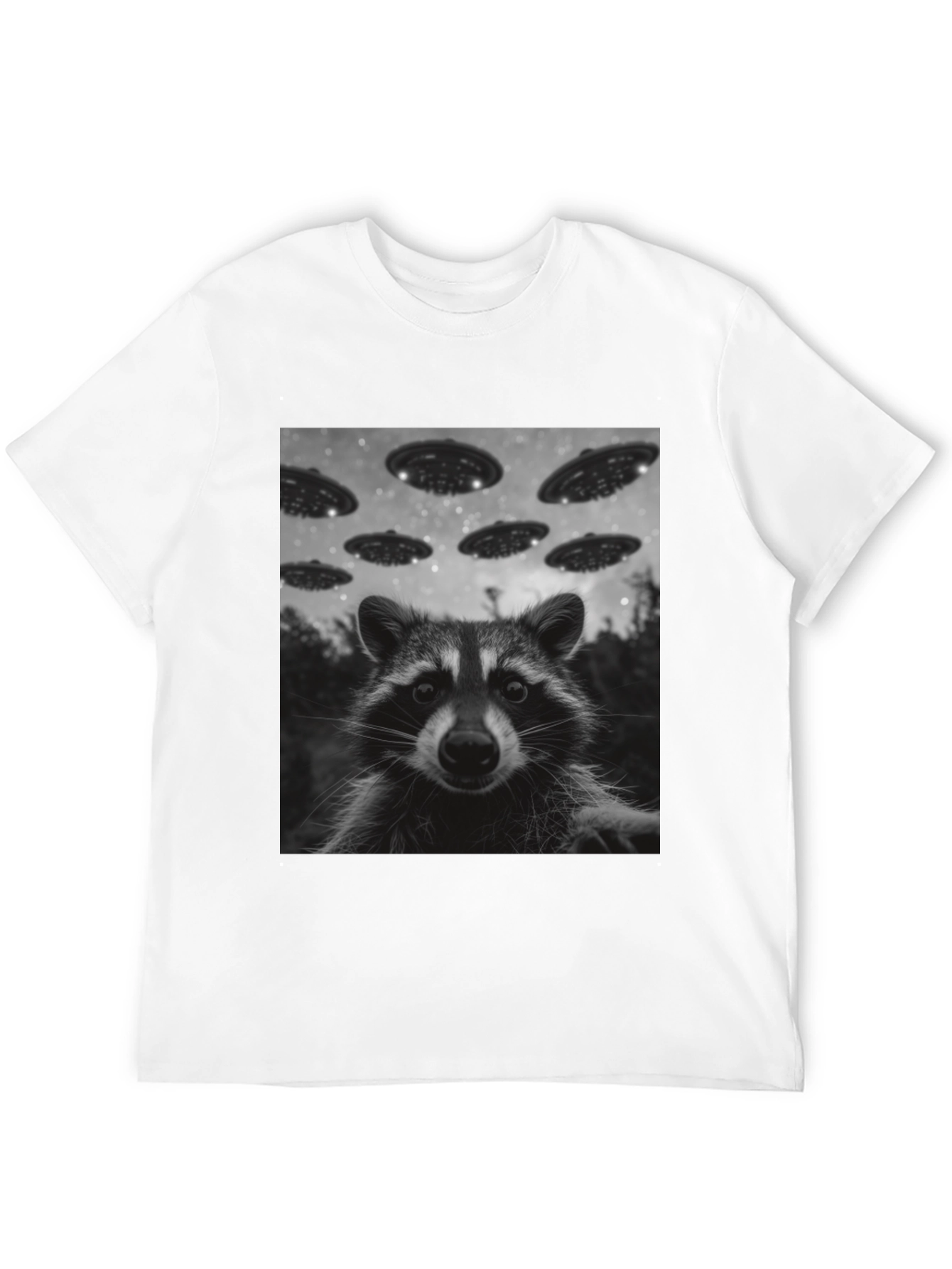 Raccoon UFO Graphic Tee - Black Cotton Comfort