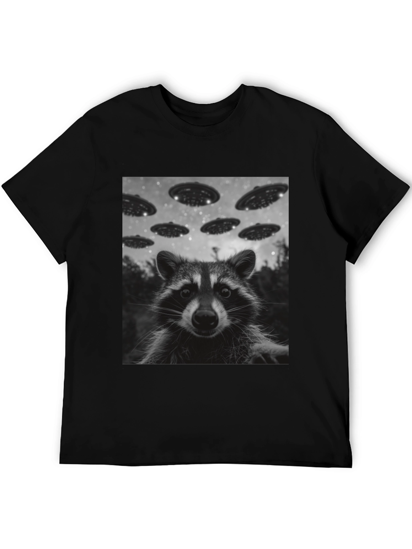 Raccoon UFO Graphic Tee - Black Cotton Comfort