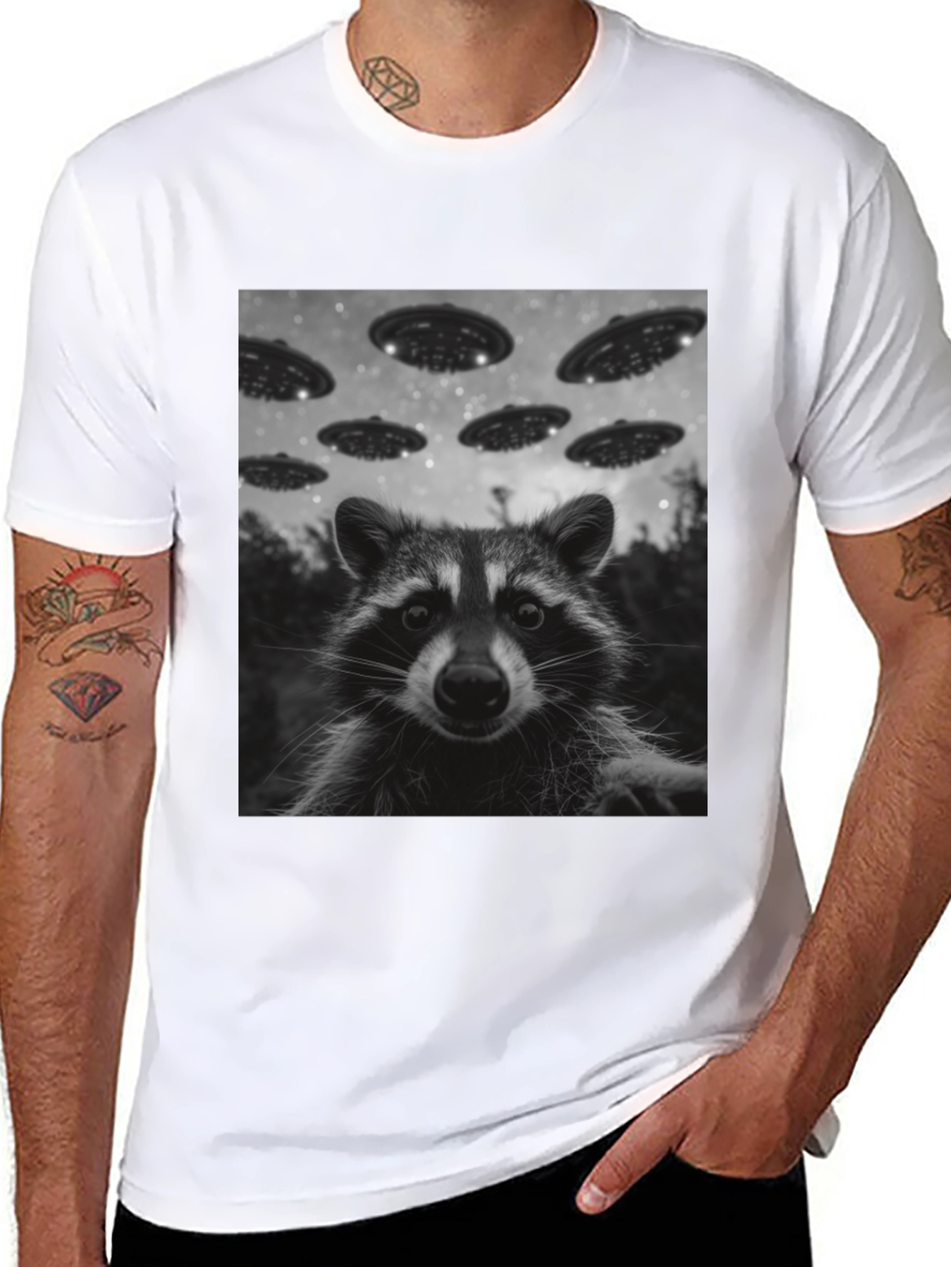 Raccoon UFO Graphic Tee - Black Cotton Comfort