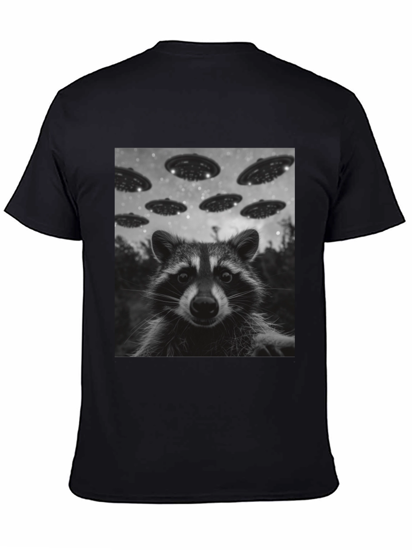 Raccoon UFO Graphic Tee - Black Cotton Comfort