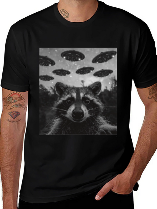 Raccoon UFO Graphic Tee - Black Cotton Comfort
