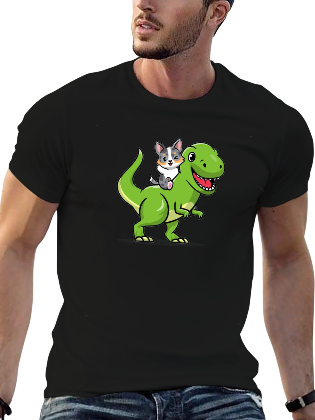 Dino Rider Dog T-Shirt – Funny Cartoon Dog Tee