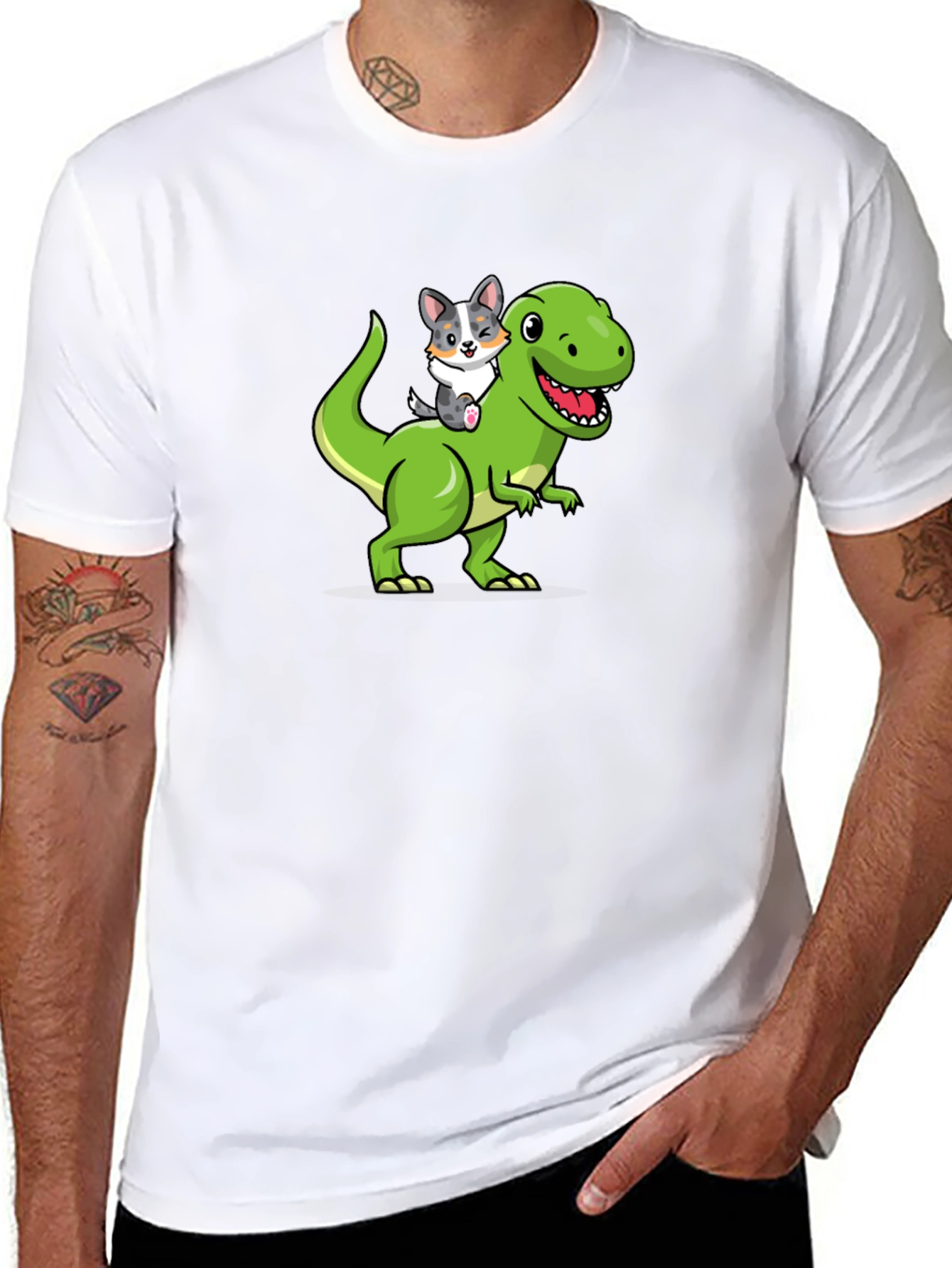 Dino Rider Dog T-Shirt – Funny Cartoon Dog Tee