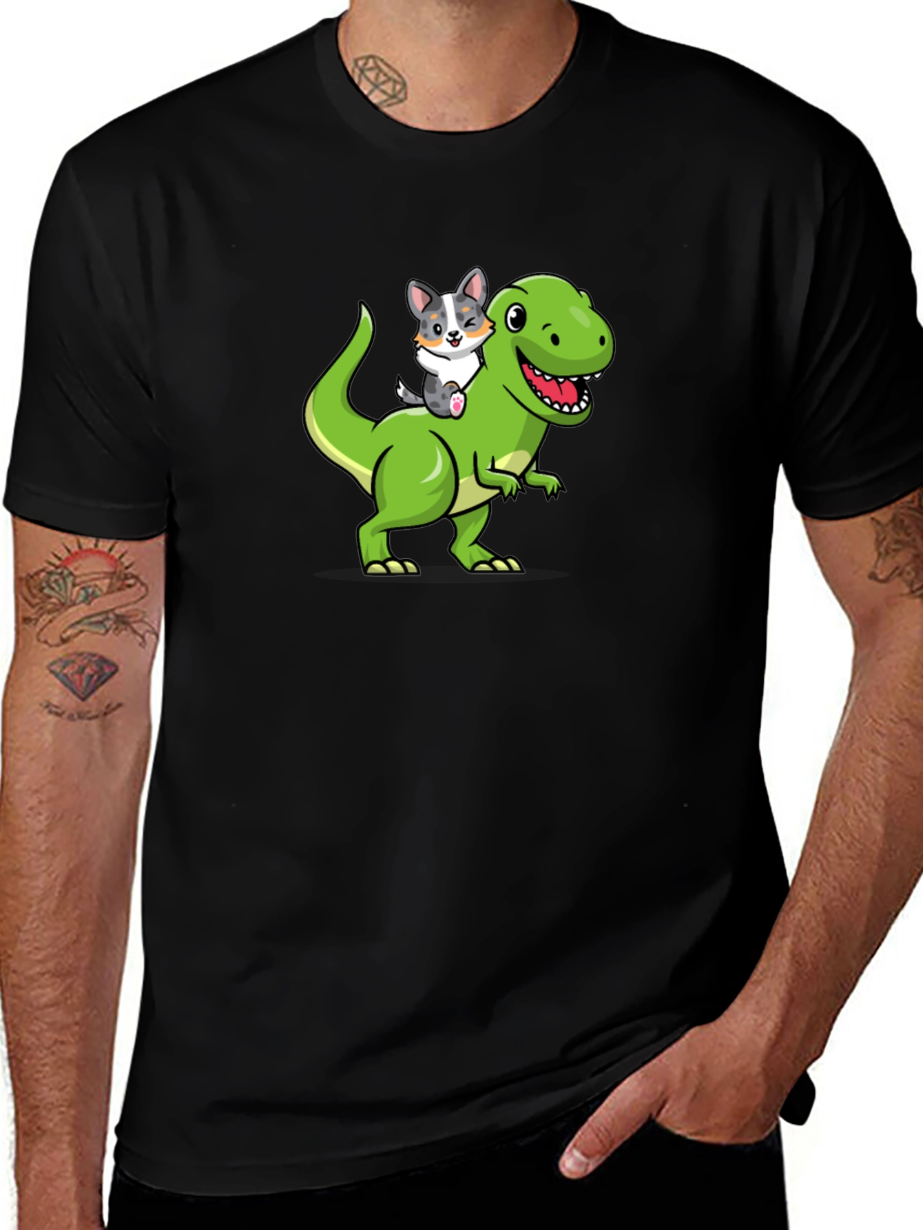 Dino Rider Dog T-Shirt – Funny Cartoon Dog Tee