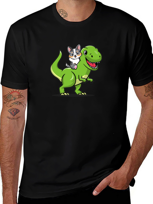 Dino Rider Dog T-Shirt – Funny Cartoon Dog Tee