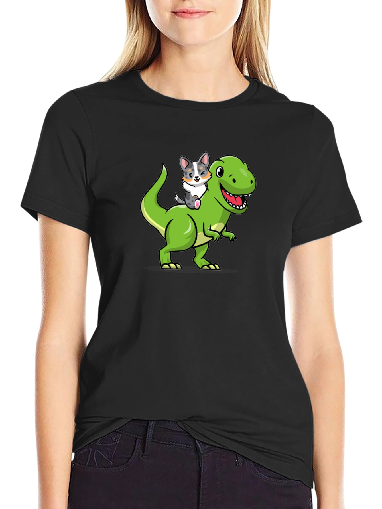 Dino Rider Dog T-Shirt – Funny Cartoon Dog Tee