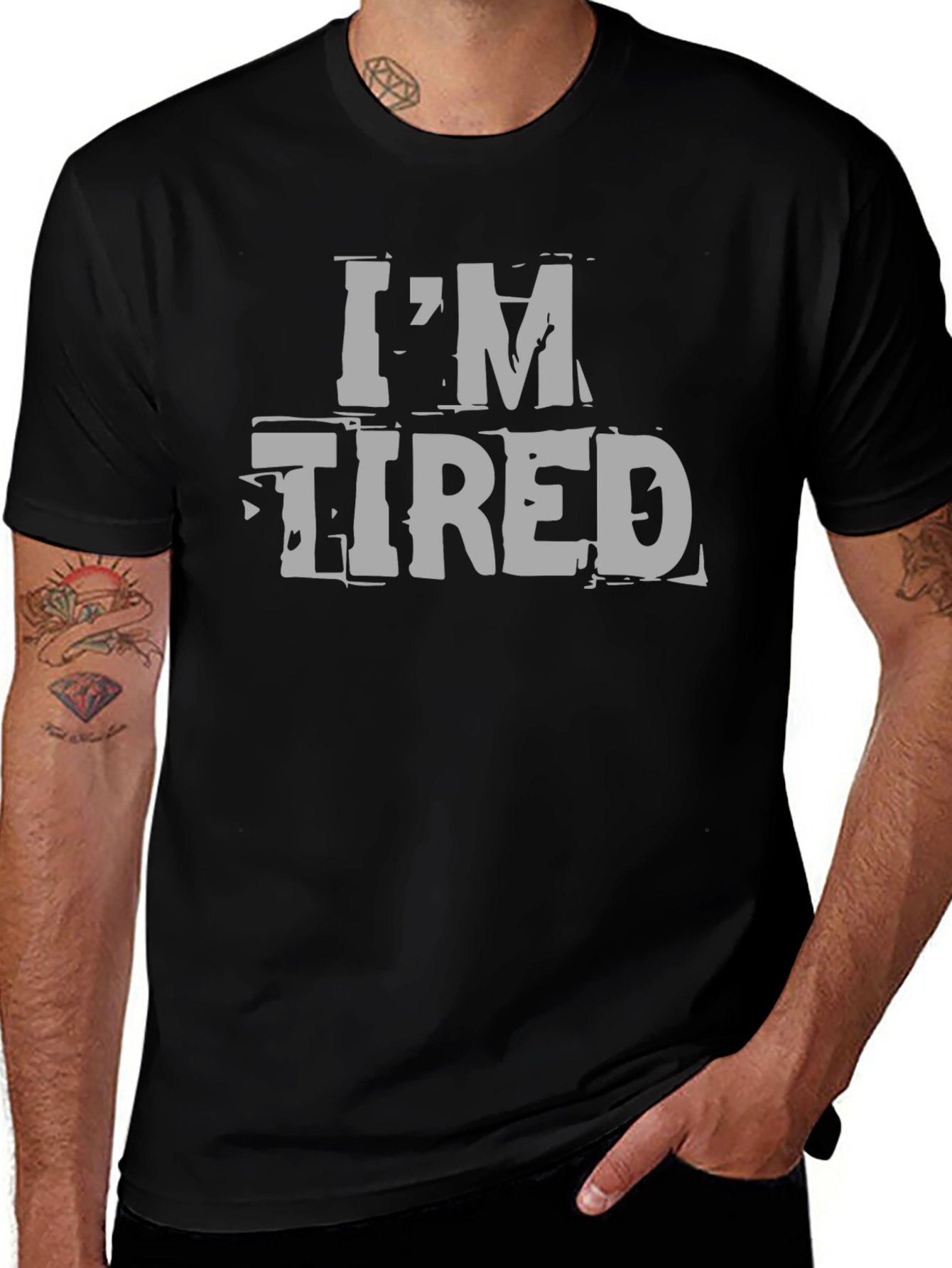 Im Tired Graphic Tee - Black Cotton Casual Wear