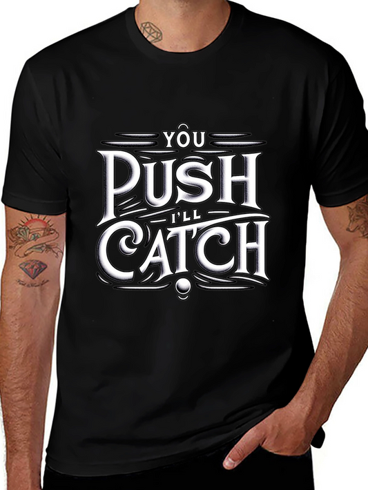 Push Catch Graphic Tee - Trendy Black T-Shirt