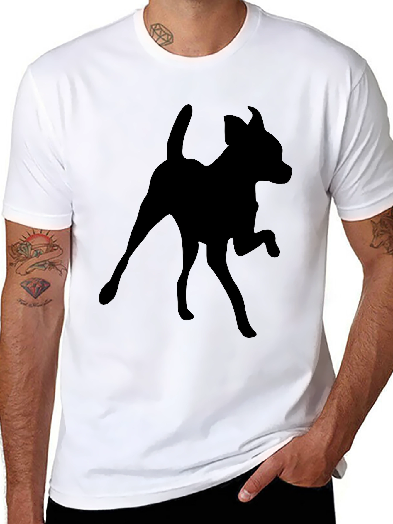 Dog Silhouette Black T-Shirt | Mens Casual Tee