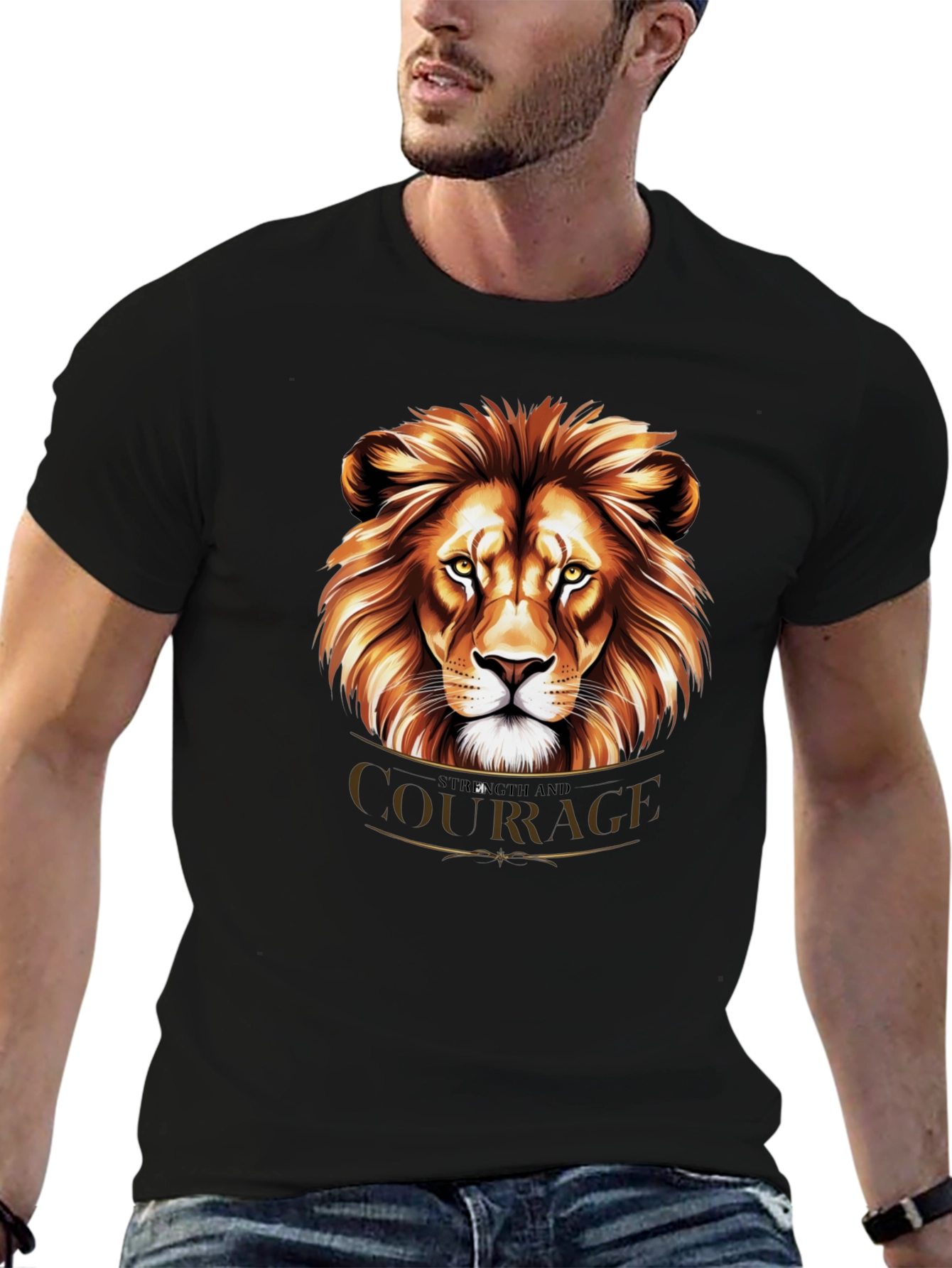 Courage Lion Graphic Black T-Shirt