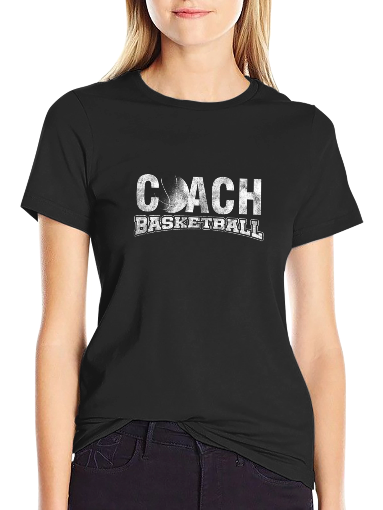 Coach Basketball Graphic Tee - Black Cotton Shirt
