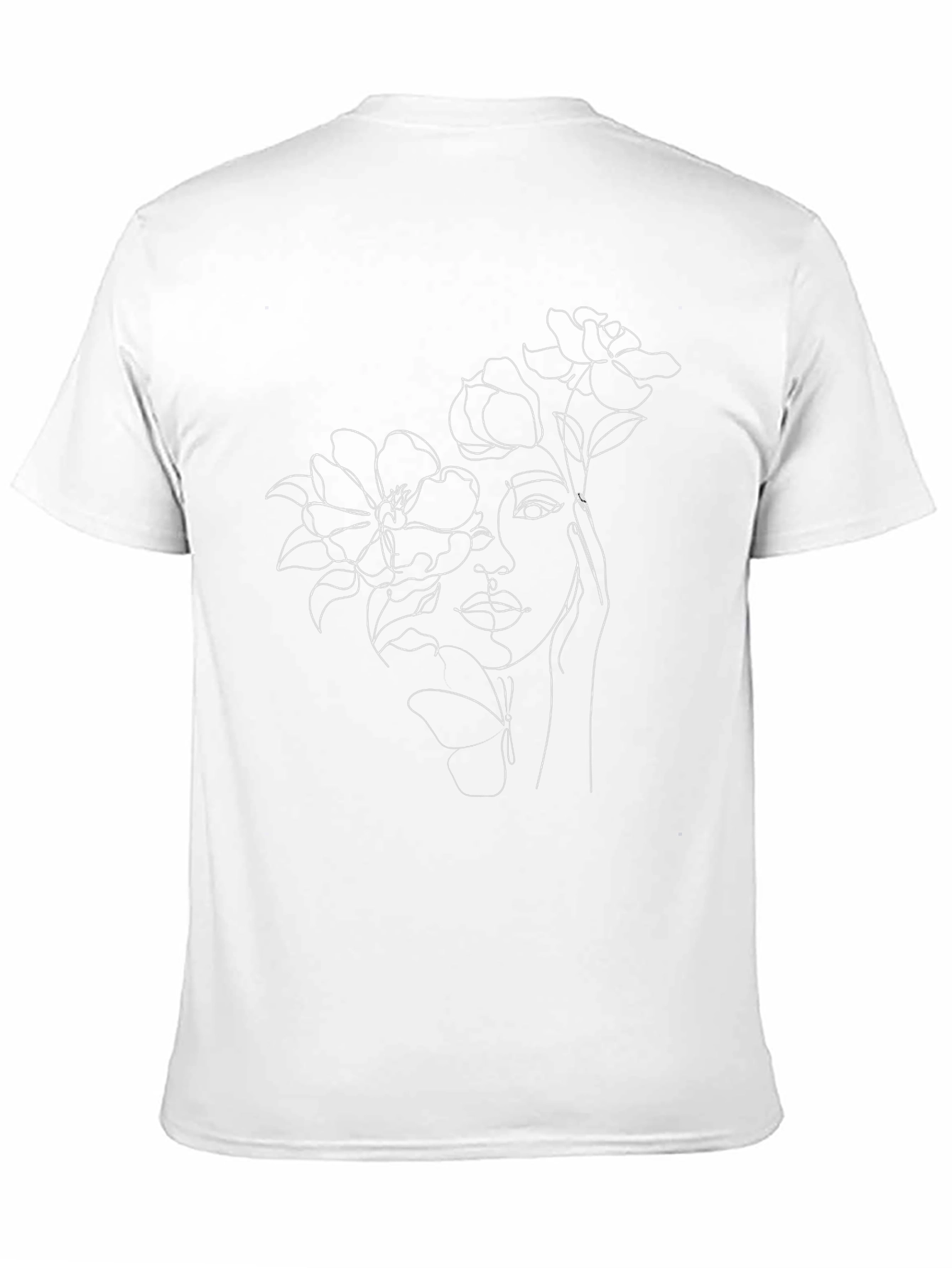Floral Woman Line Art Black Tee