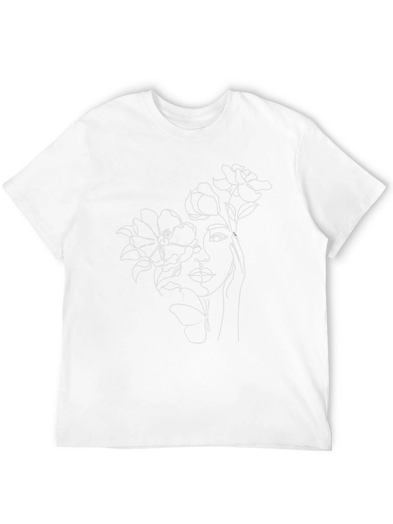 Floral Woman Line Art Black Tee