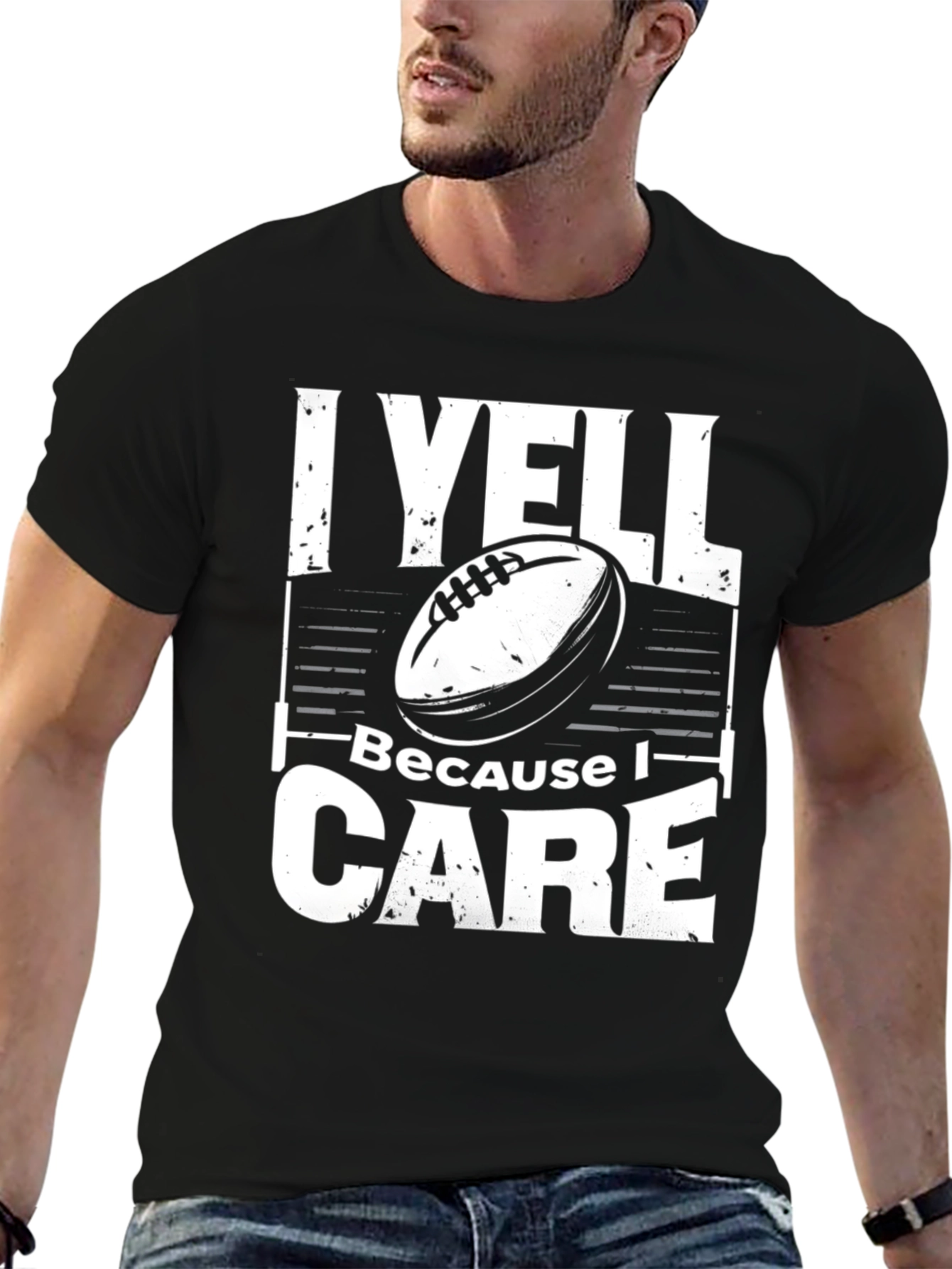 I Yell Because I Care Black T-Shirt