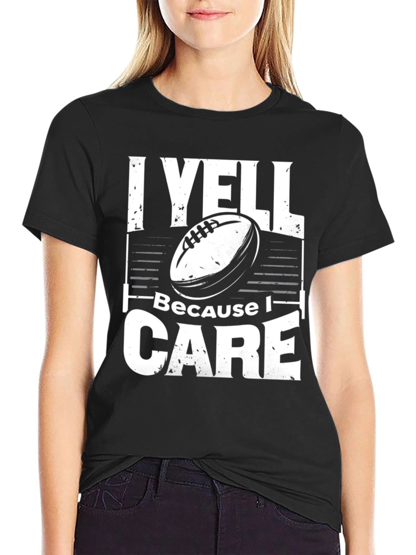I Yell Because I Care Black T-Shirt